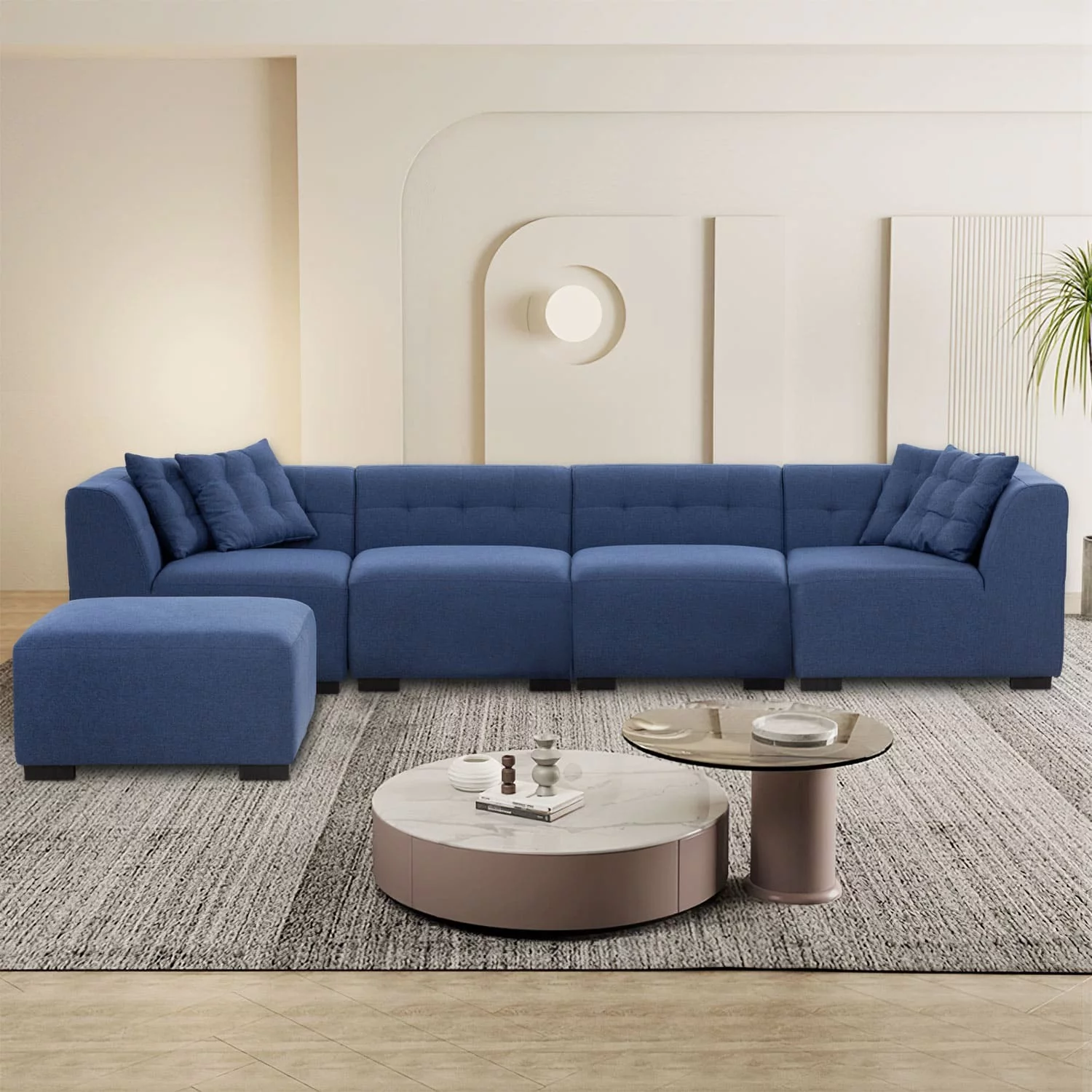 Kevinplus Convertible Sectional Sofa Fabric Couch with Chaise Reversible Corner Couch Furniture L-Shaped 5 Seater Sofas Bluish