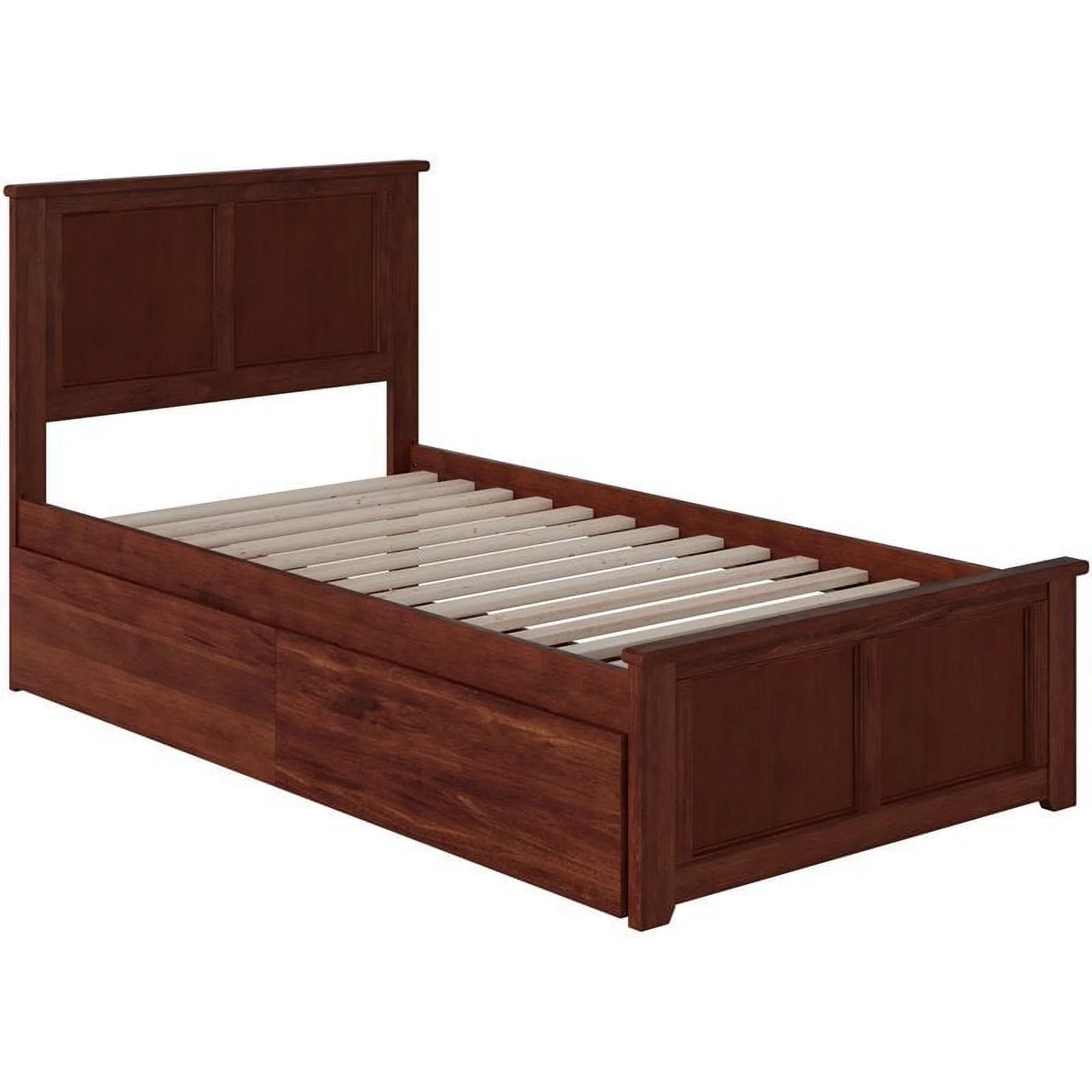 Leo & Lacey Farmhouse Solid Wood Twin XL Storage Platform Bed in Walnut