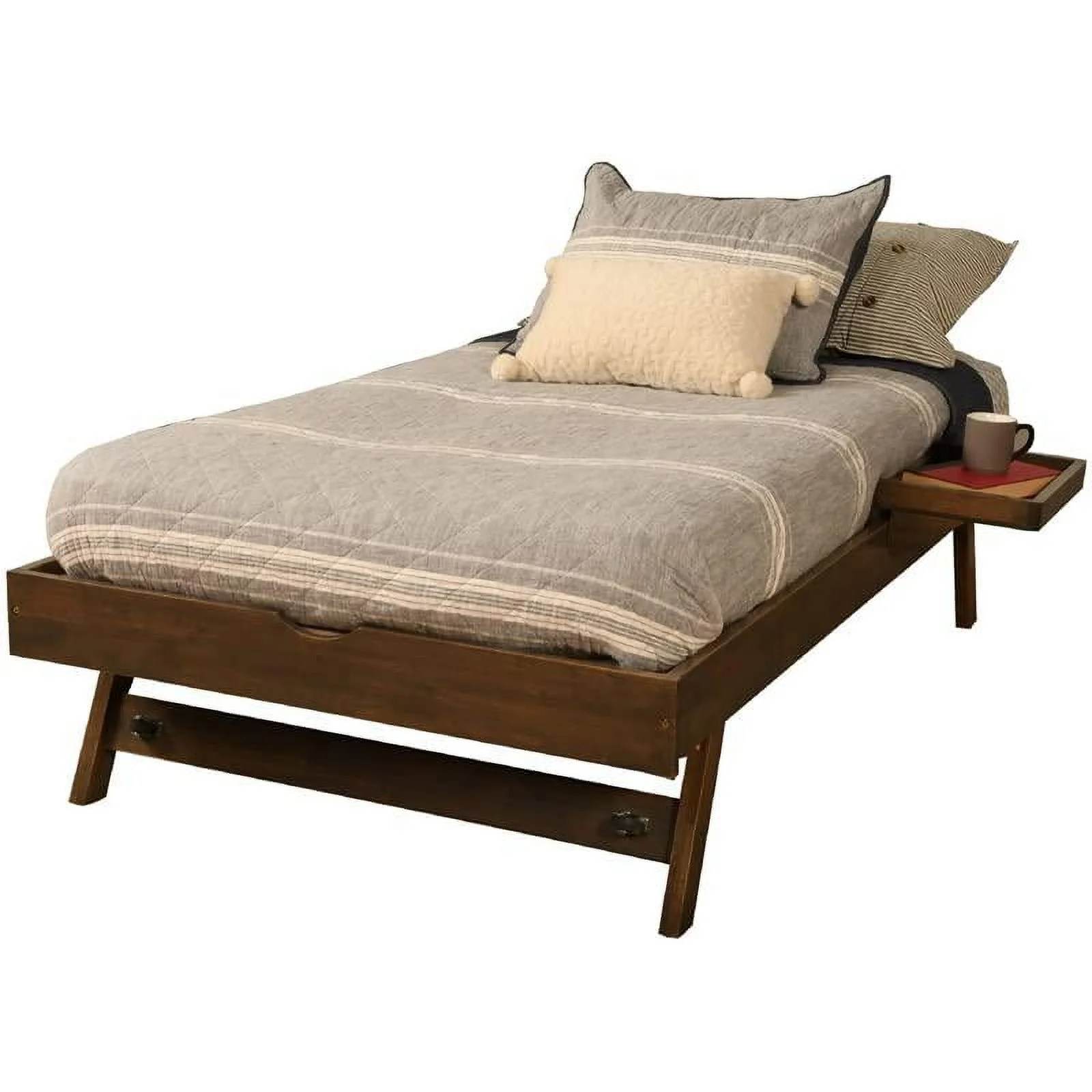 Kodiak Furniture Boho Wood Pop Up Bed in Rustic Walnut Brown Finish with Tray