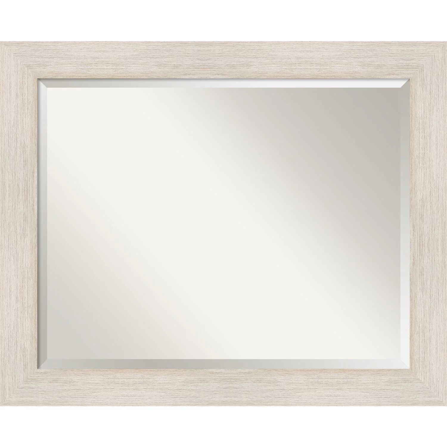 Amanti Art Beveled Wood Bathroom Wall Mirror - Hardwood Whitewash Frame - Hardwood White Wash Outer Size: 41 x 29 in