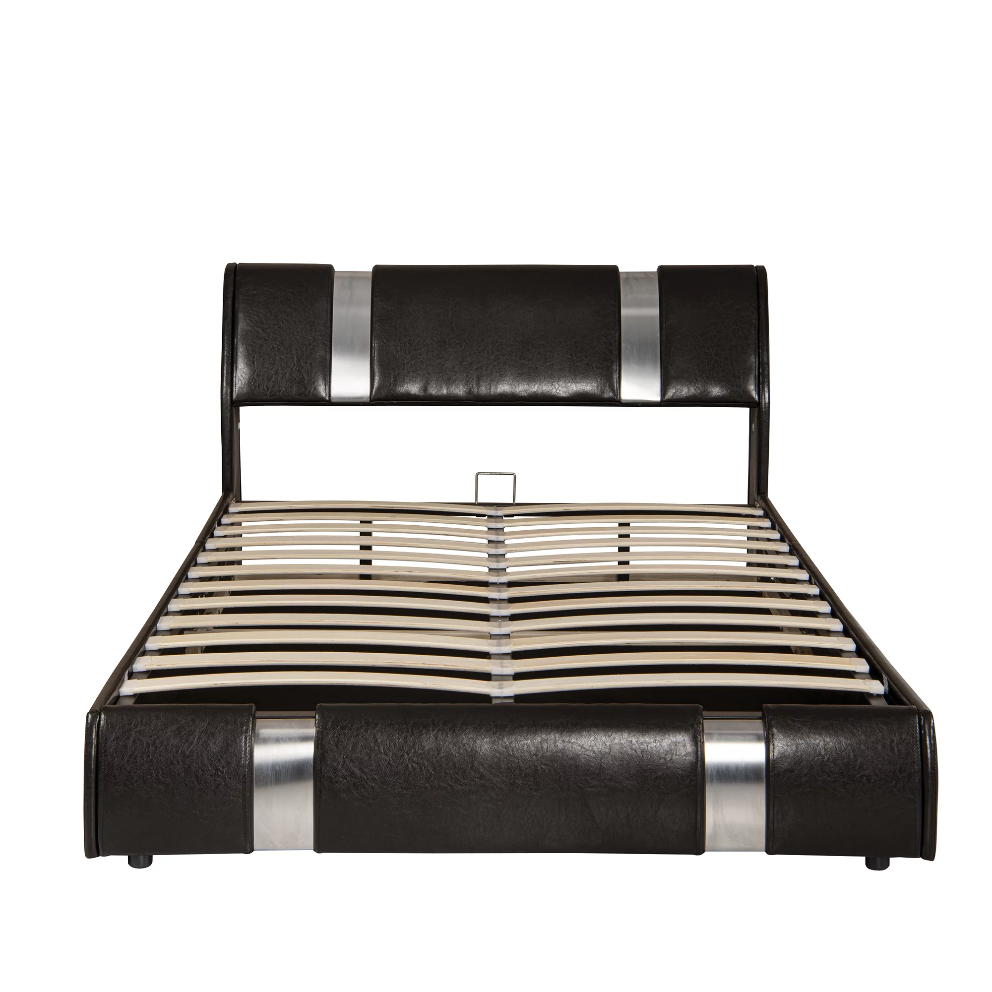 Brown Queen Size Faux Leather Upholstered Platform Bed with Lift Up Storage