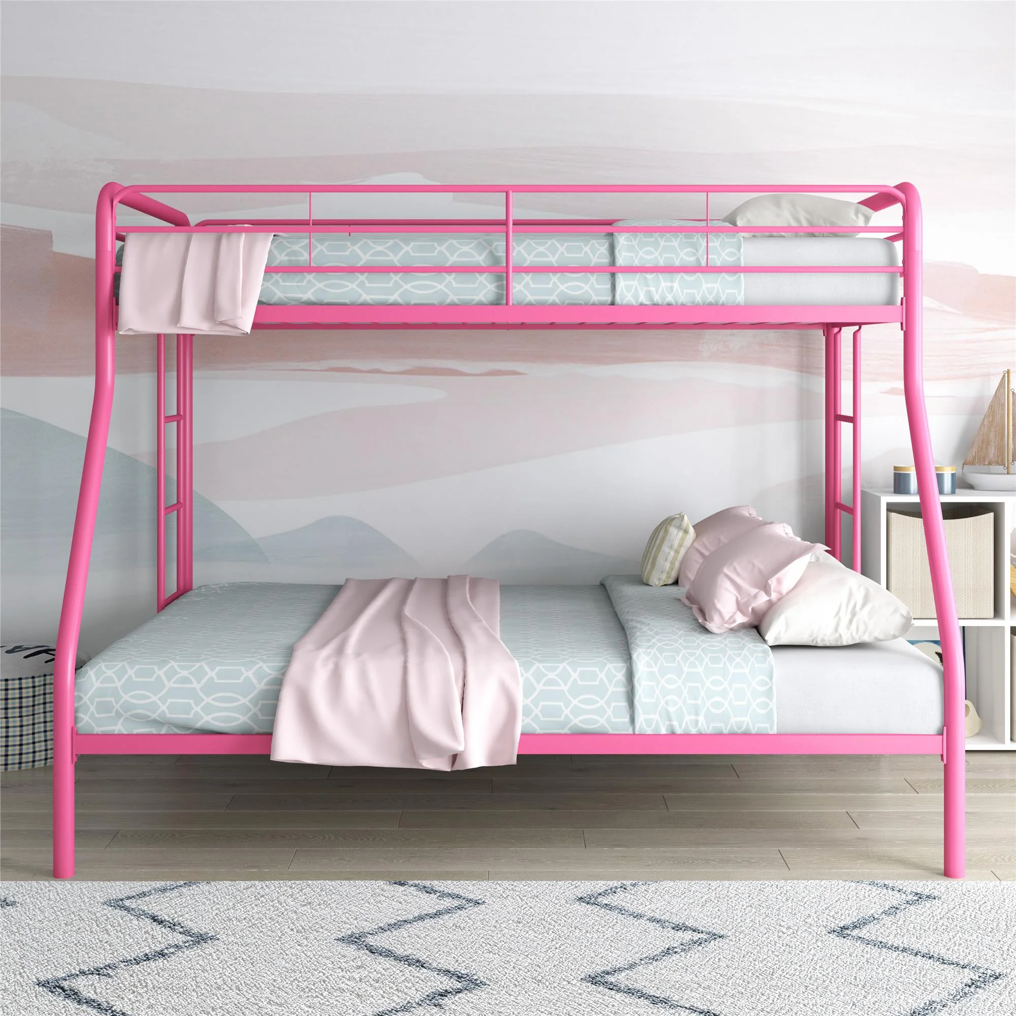 DHP Dusty Twin over Full Metal Bunk Bed with Secured Ladders, Pink