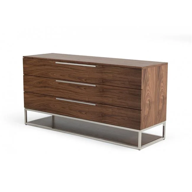 HomeRoots 29 x 58.25 x 18 in. Walnut Manufactured Wood Three Drawers Standard Dresser
