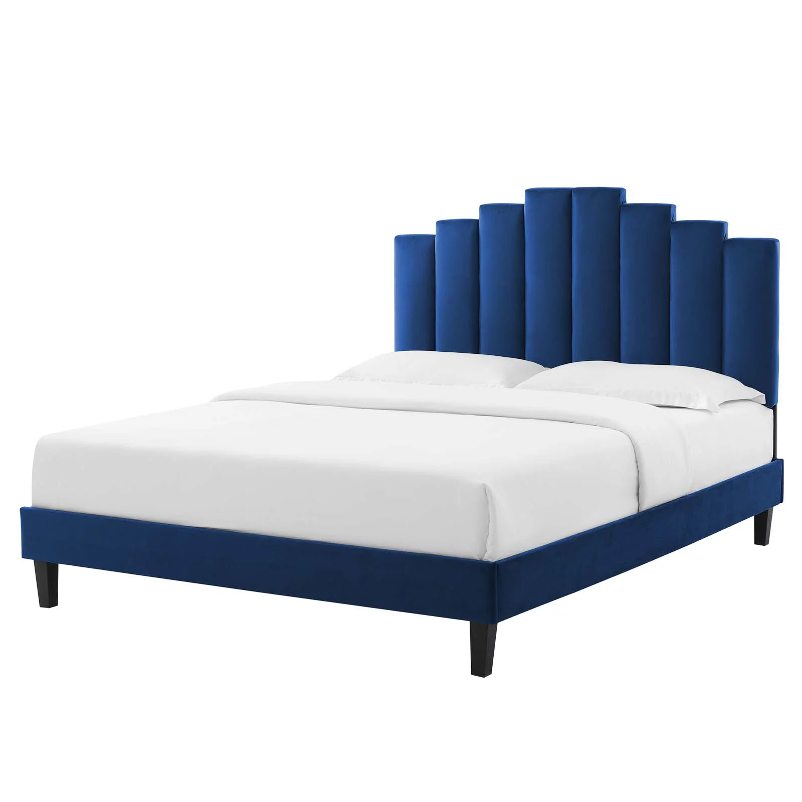 Platform Bed Frame, Queen Size, Velvet, Blue Navy, Modern Contemporary Urban Design, Bedroom Master Guest Suite