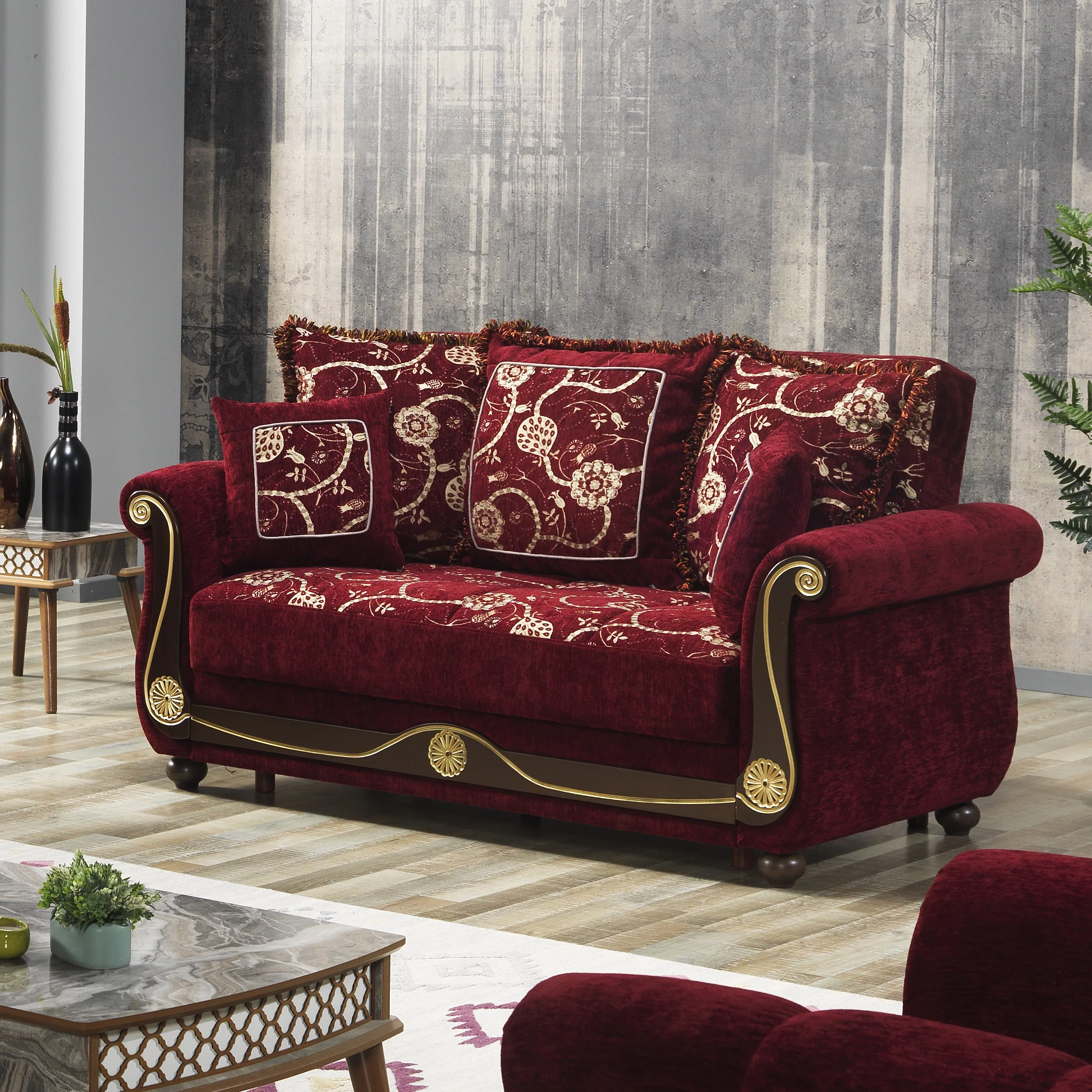 Ottomanson Patriot Sleeper Loveseat, Burgundy Chenille