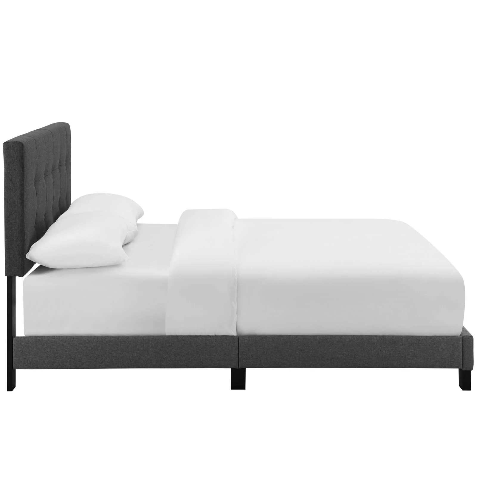 Modern Contemporary Urban Design Bedroom Full Size Bed Frame, Fabric, Grey Gray, Box Spring Required