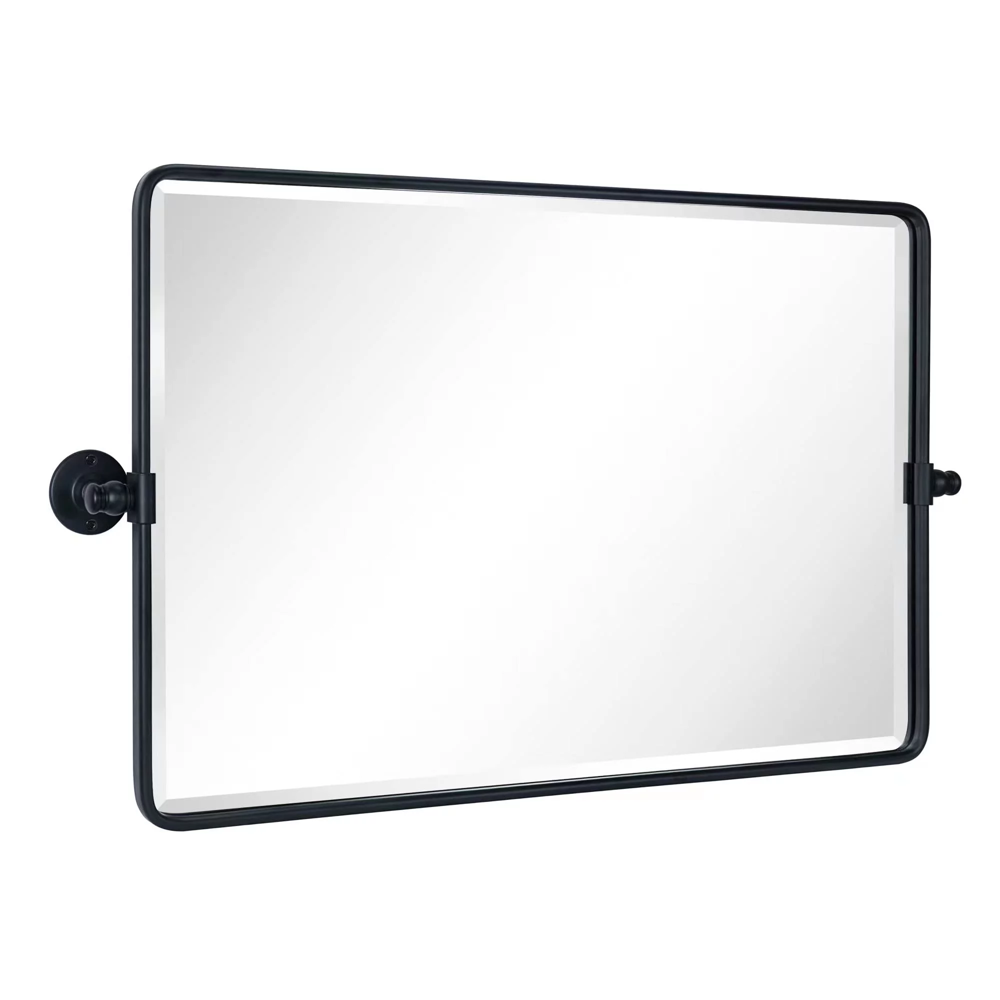TEHOME Horizontal Farmhouse Black Metal Framed Rounded Pivot Rectangle Bathroom Mirror 30x20