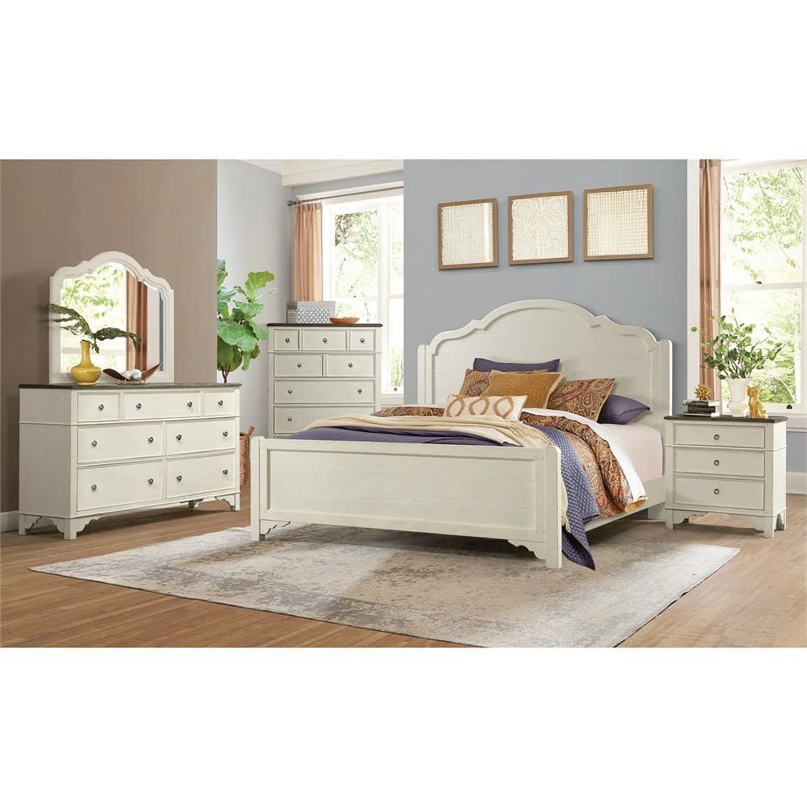 Riverside Furniture Grand Haven 7 Drawer Wood Dresser in White and Charcoal