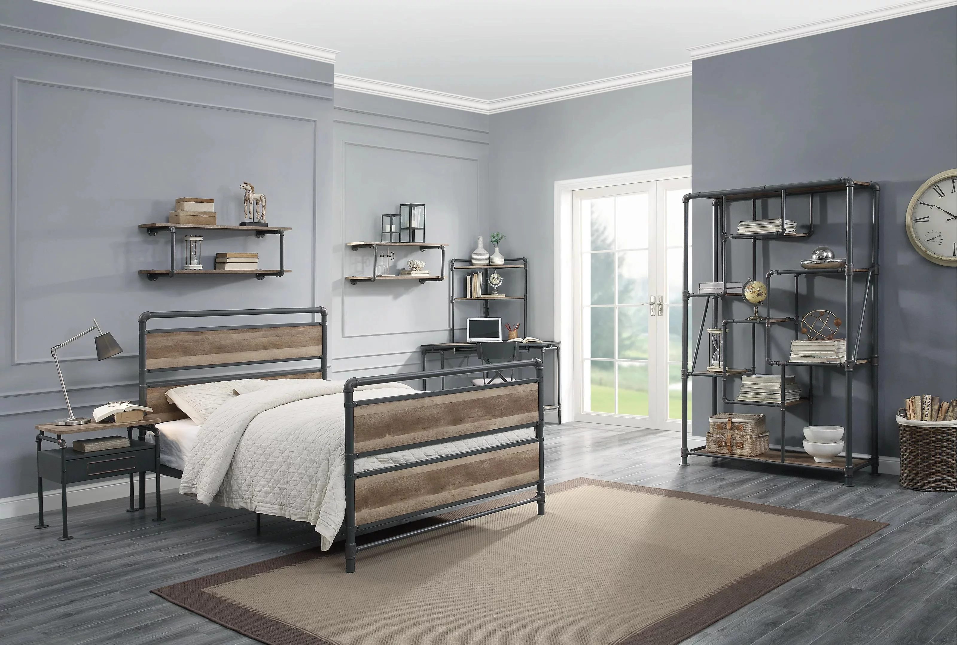 Contemporary Antique Oak & Sandy Gray Bedroom Set by Acme Brantley 35885F-7pcs
