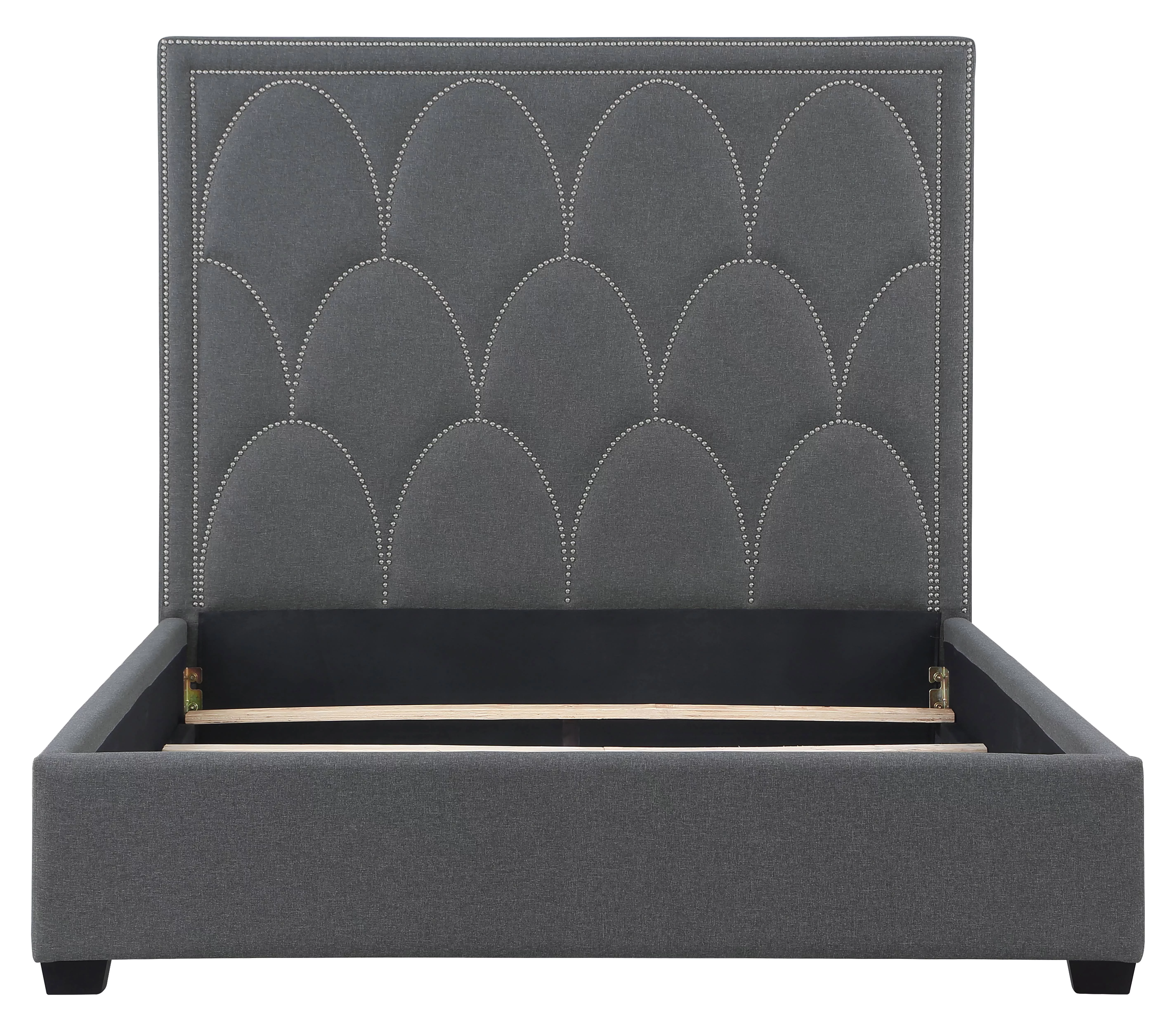 Bowfield Upholstered Bed With Nailhead Trim Charcoal