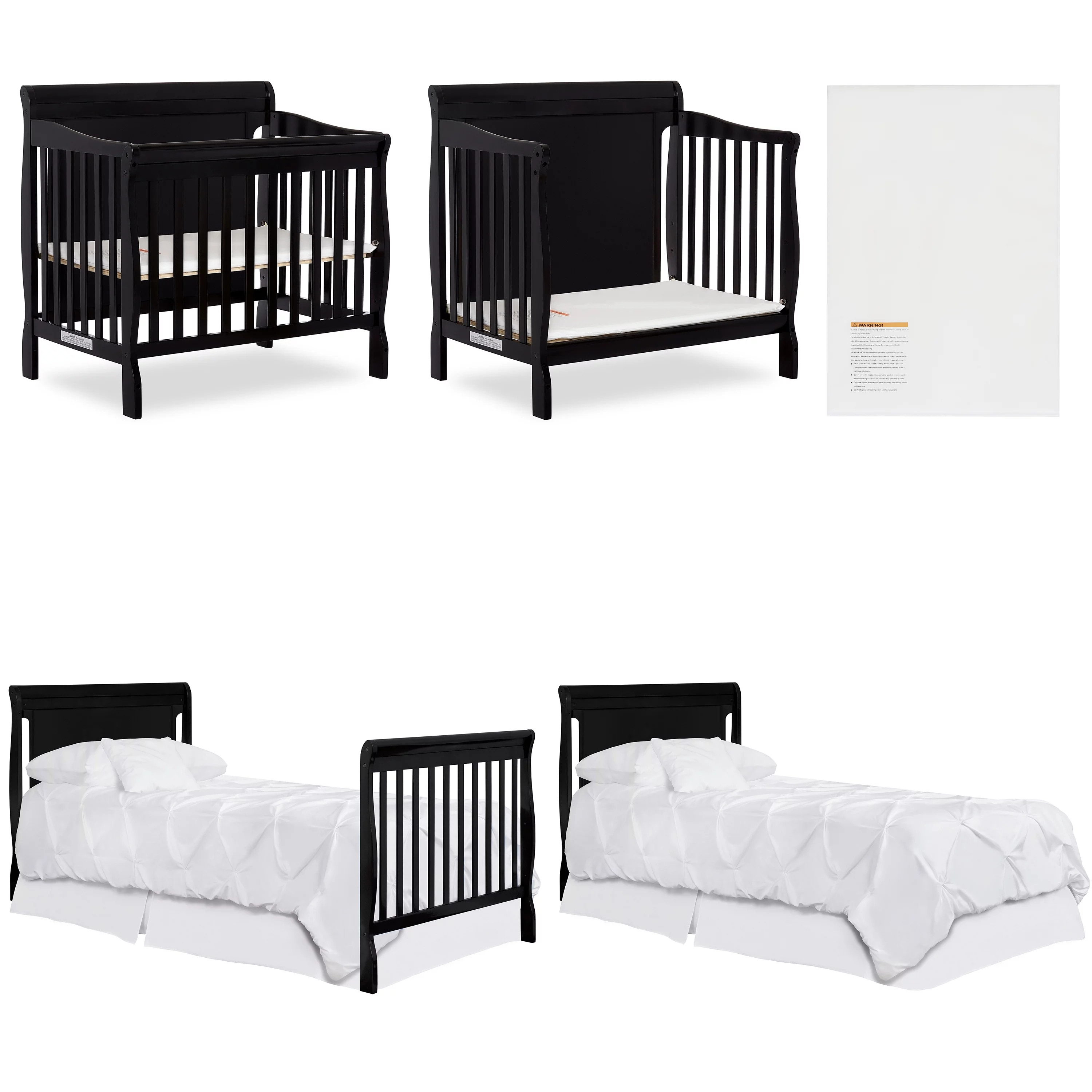 Dream On Me Aden Full Panel Convertible 4-in-1 Mini Crib In Black, Greeguard Gold Certified