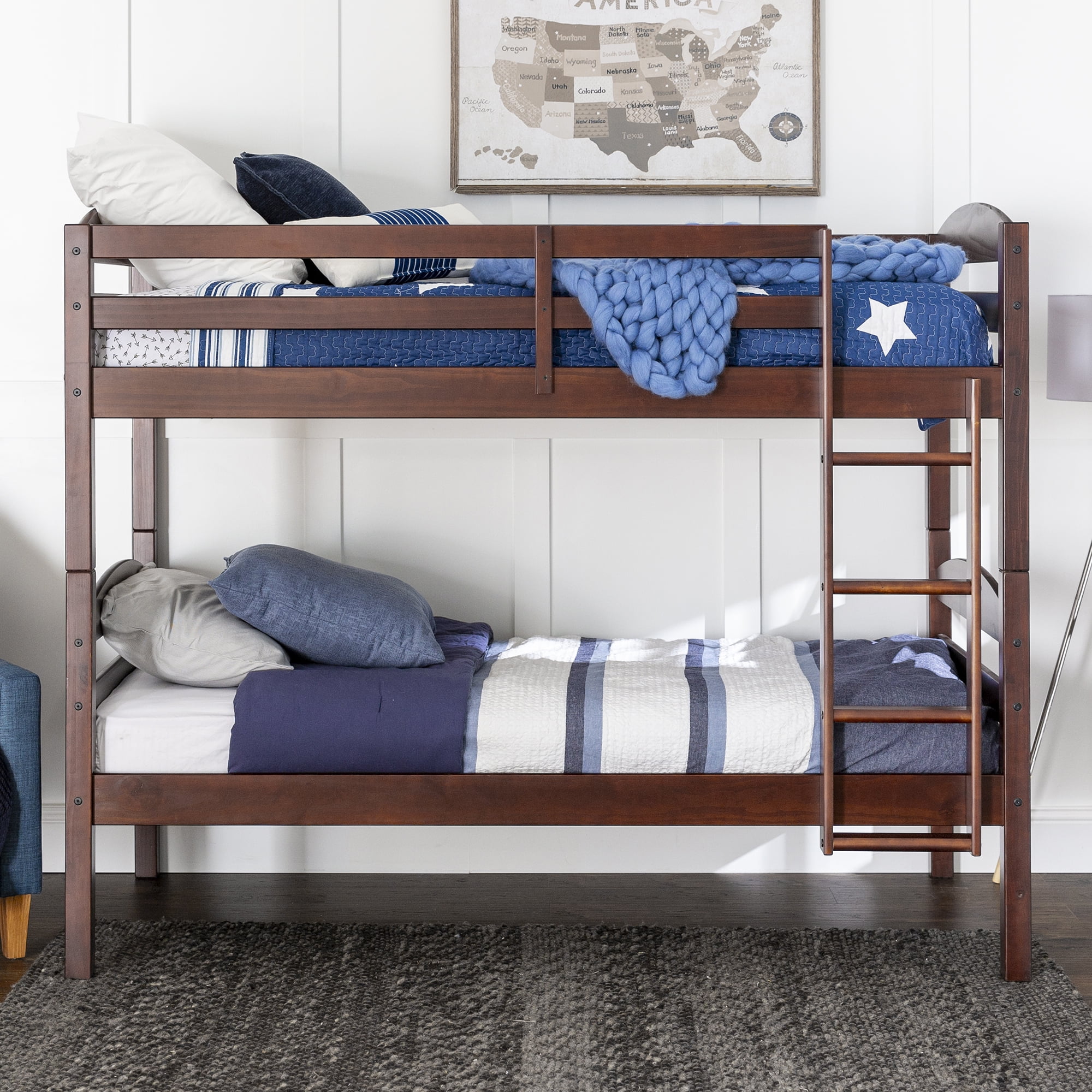 Walker Edison Transitional Wood Twin-over-Twin Bunk Bed Frame, Espresso