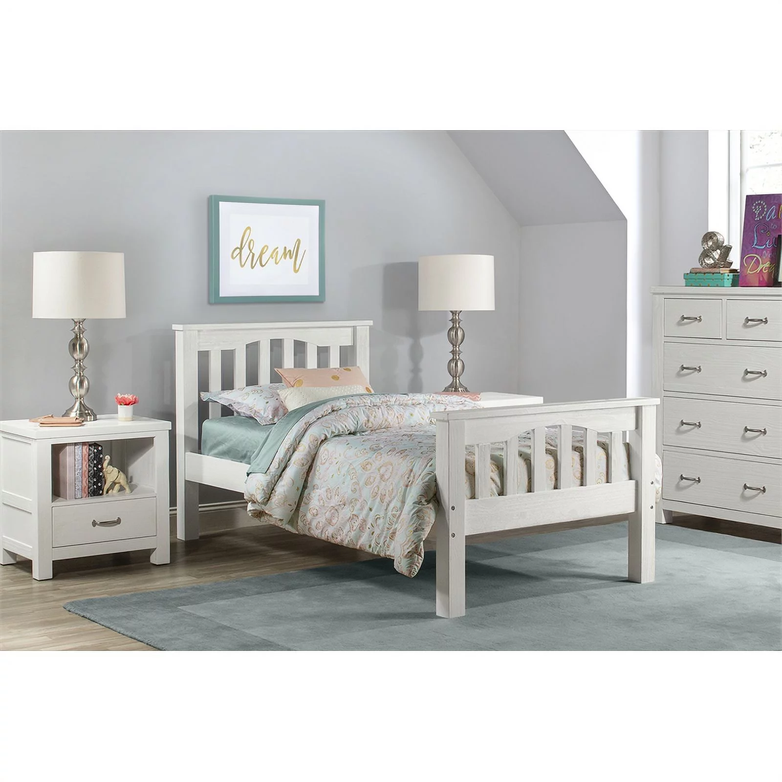 Rosebery Kids Mission-Style Solid Wood Twin Bed in White Finish