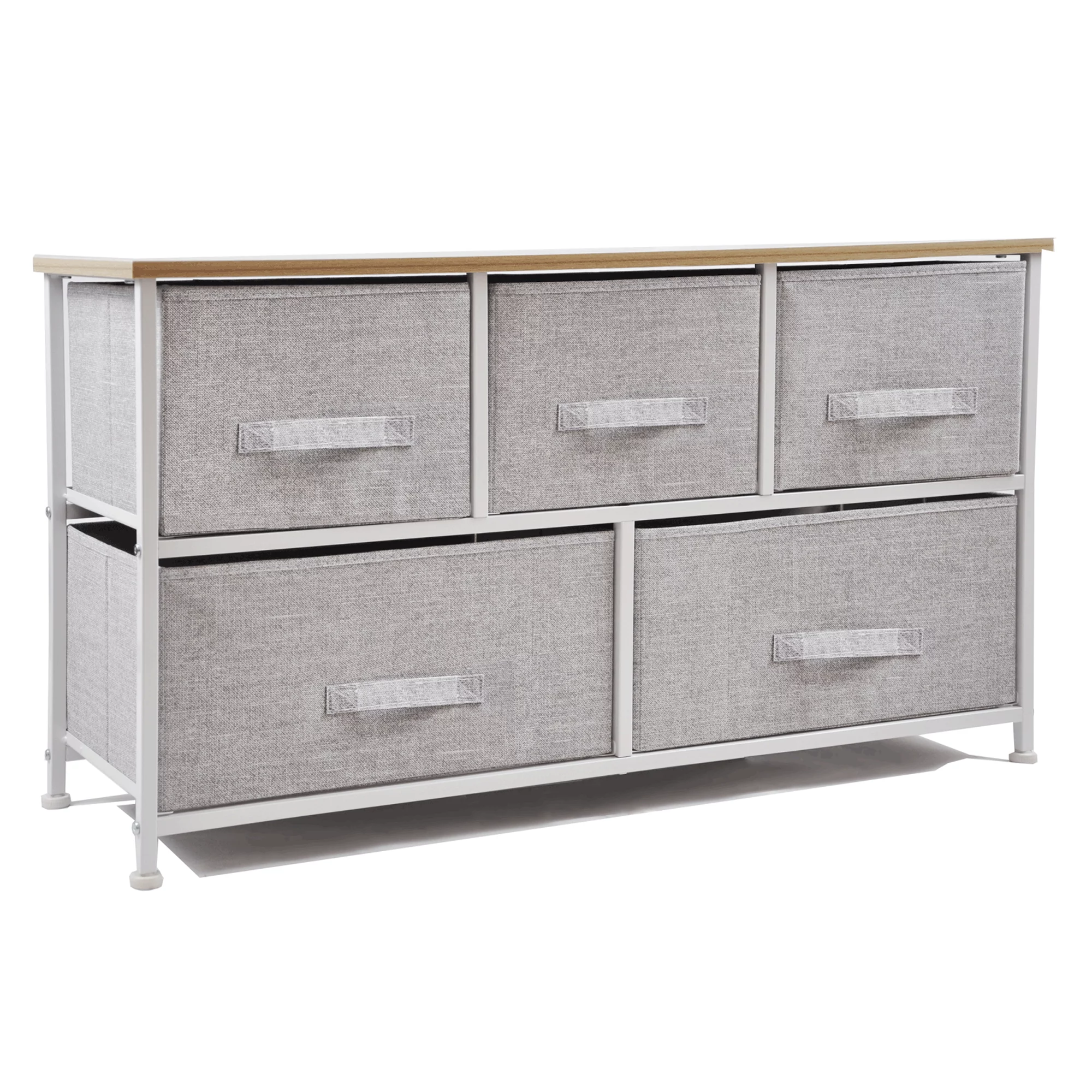 Bigroof Dresser for Bedroom, Chest of Drawers Closet Storage Dressers Bedroom Funiture Fabric Drawers for Clothing Steel Frame (Light Grey-5 Drawers)