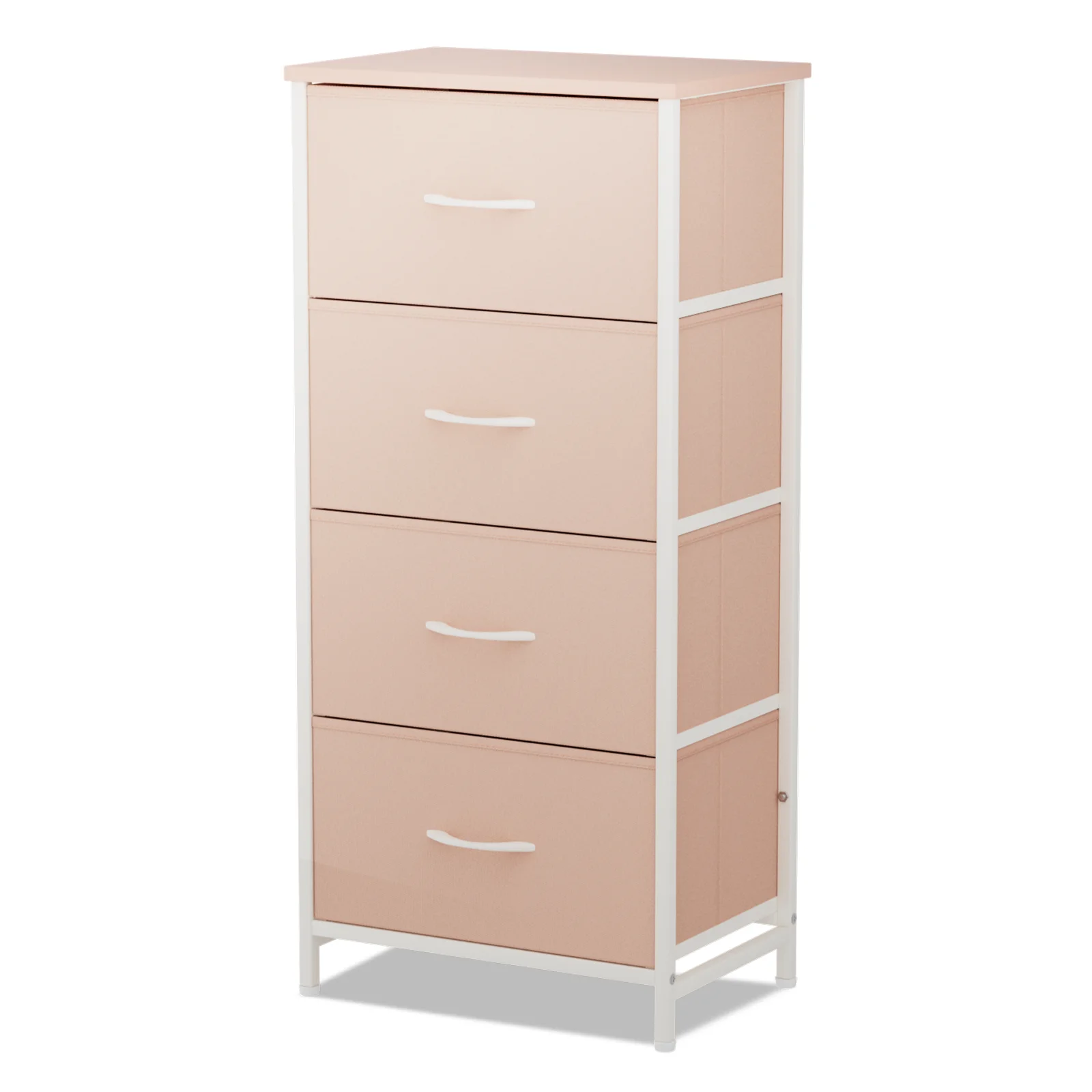MoNiBloom Modern 4 Drawers Chest Dresser, Metal Frame Fabric Drawer Storage Closet, for Bedroom Living Room Entryway, Pink