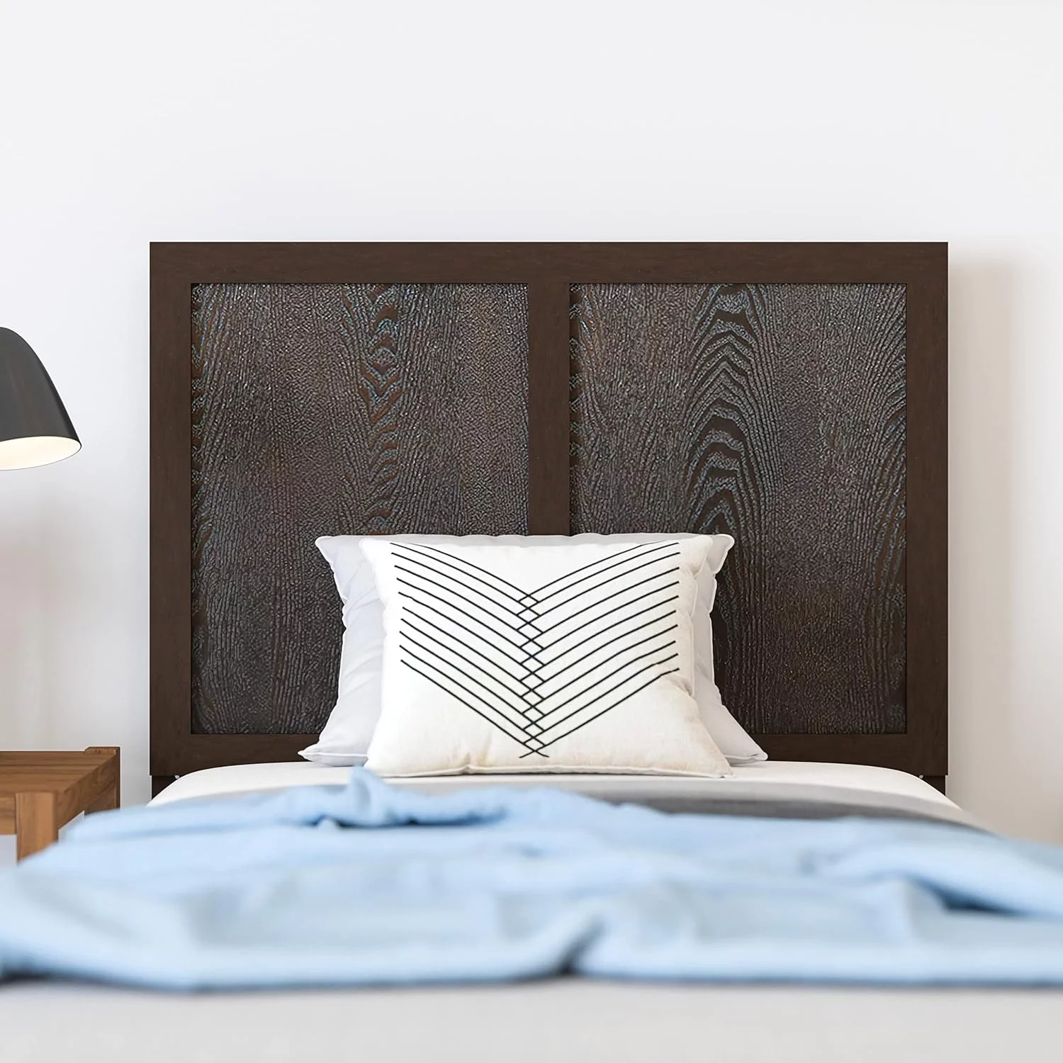 Twin Size Raised Panel Wooden Adjustable Headboard in Dark Brown