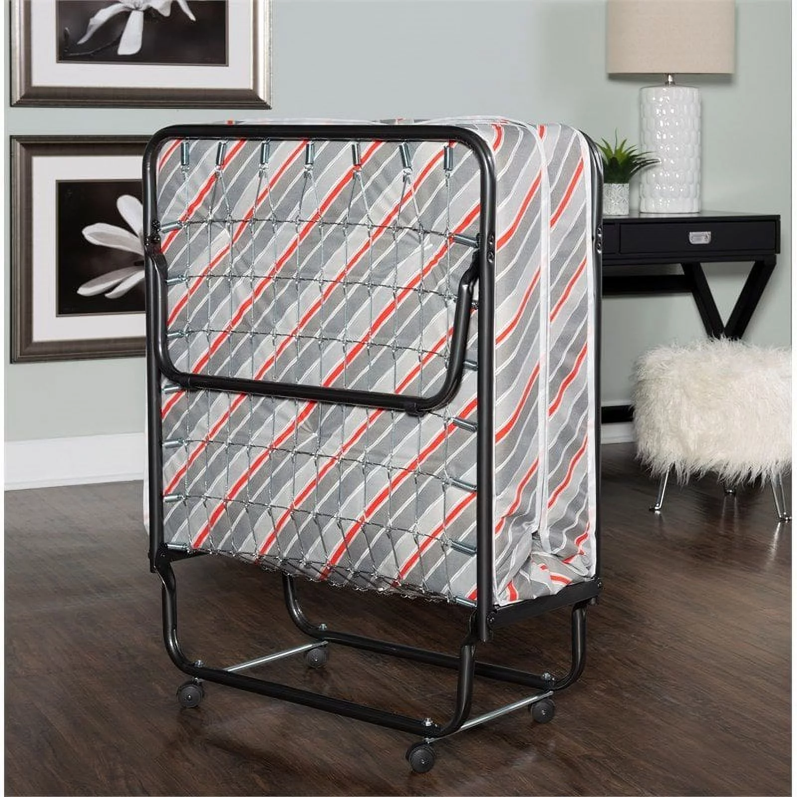 Riverbay Furniture Contemporary Metal Folding Bed with Woven in Gray