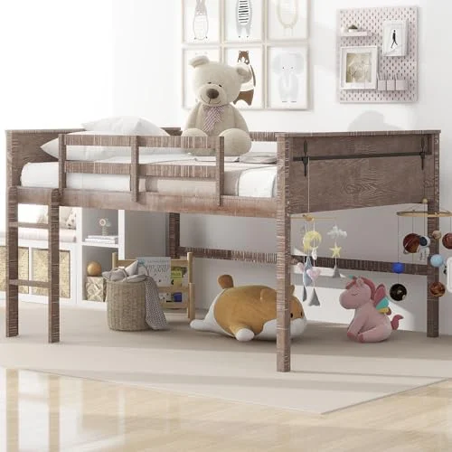 RUNFAYBIU Twin Loft Bed Wood Low Loft Bed Frame for Girls and Boys No Box Spring Needed White