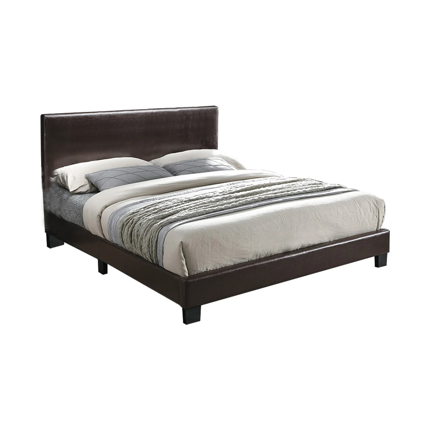 Simple Relax Faux Leather Upholstered Bed in Brown Queen
