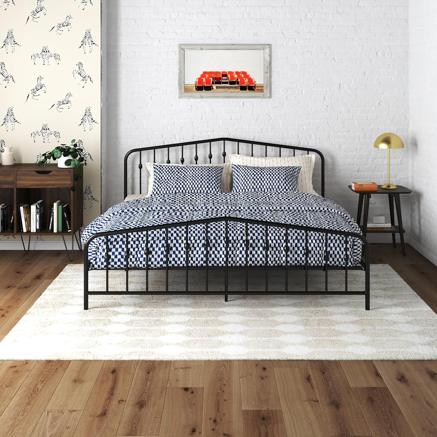 QCAI Bushwick Metal Bed, Modern Design, King Size - Black