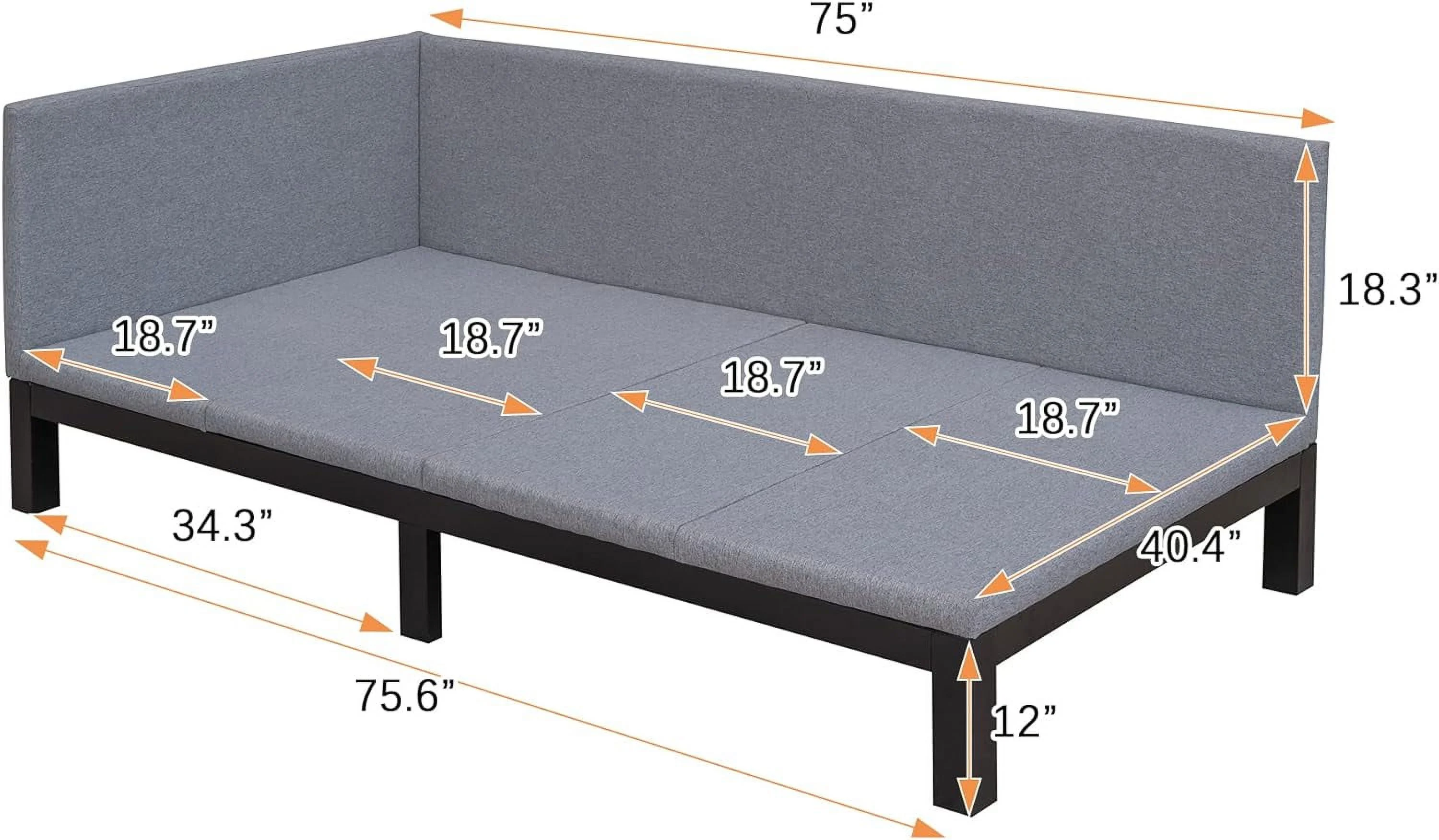 Upholstered Daybed Frame, Size Daybed With Slat Support, Sturdy Wooden Sofa Bed For Living Room Bedroom, No Box Spring Needed (, Gray)