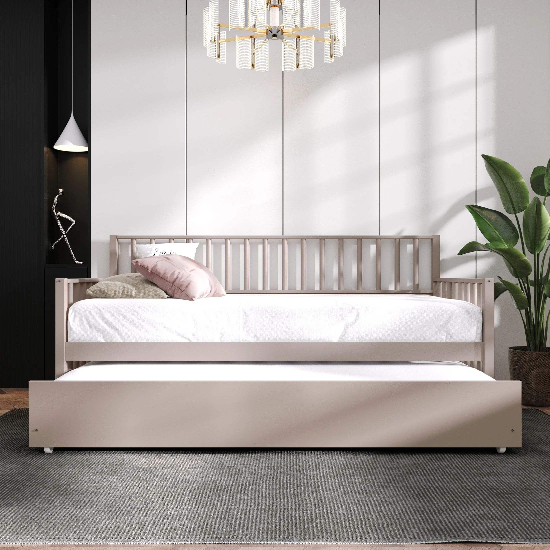 Castle Place Vintage Style Twin Size Wooden Daybed With Trundle, White