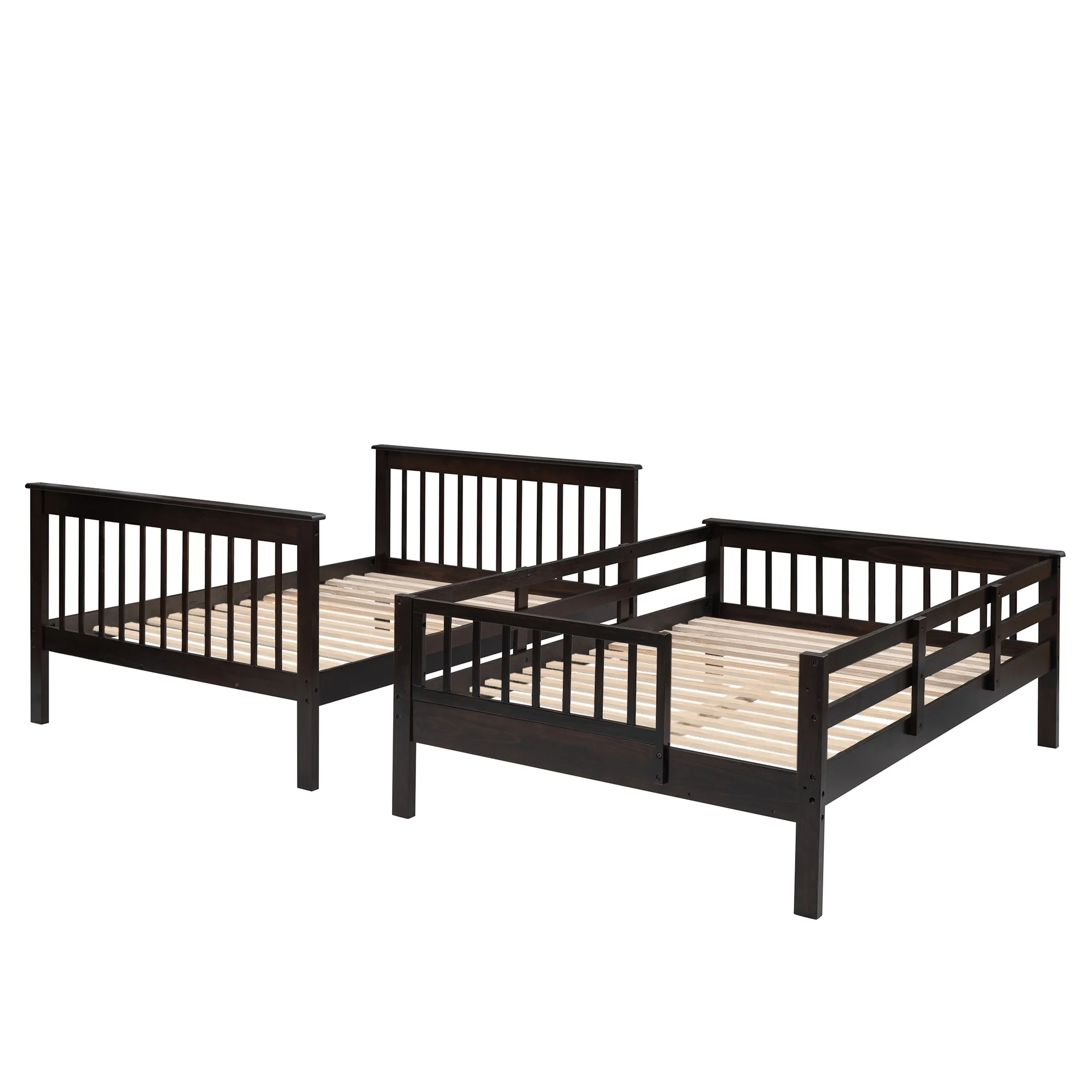 Full-Over-Full Bunk Bed with Storage Staircase & Guard Rail, Wooden Bunk Bedframe for Dorm, Bedroom, Convertible into 2 Beds