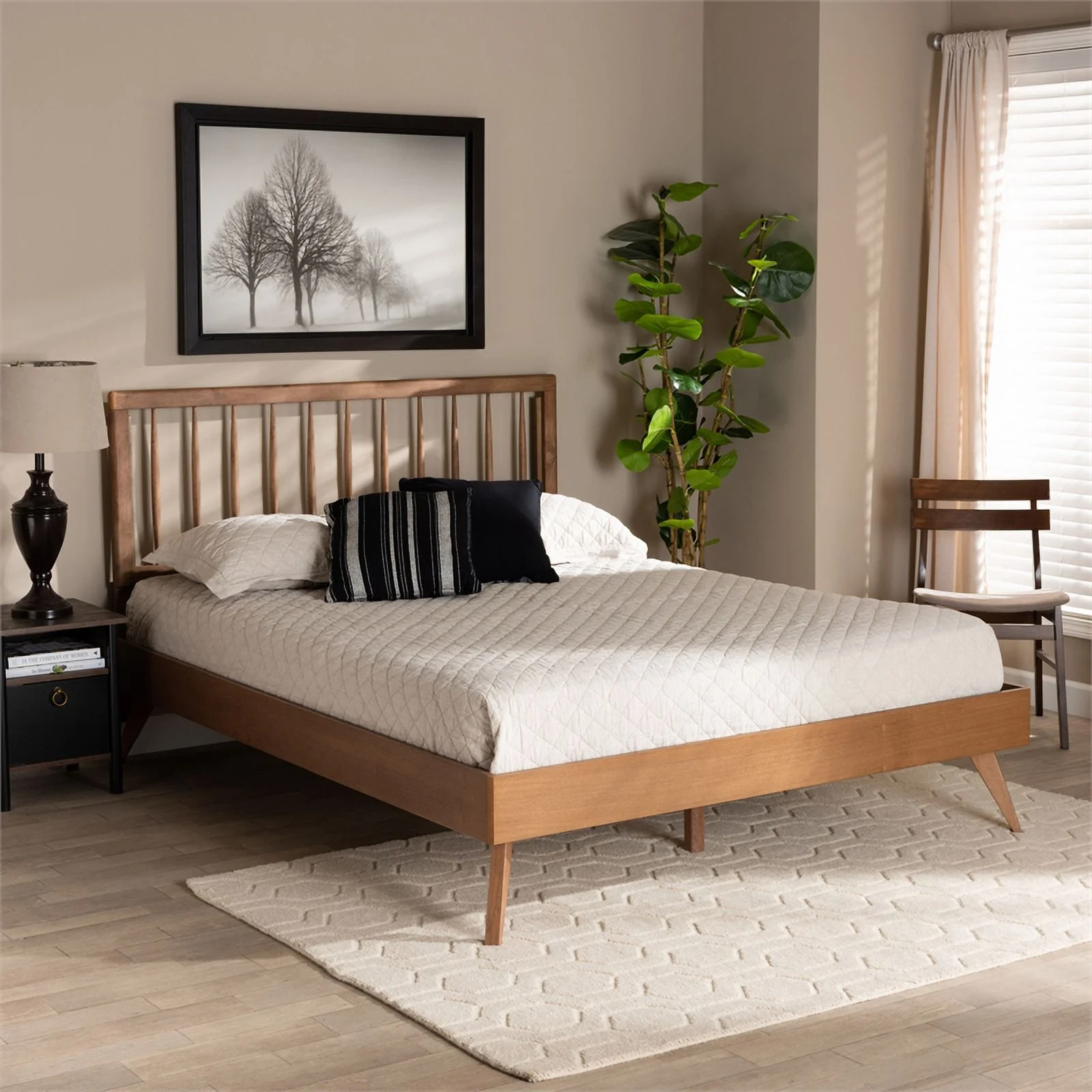 Bowery Hill Ash Walnut Finished Wood Queen Size Platform Bed