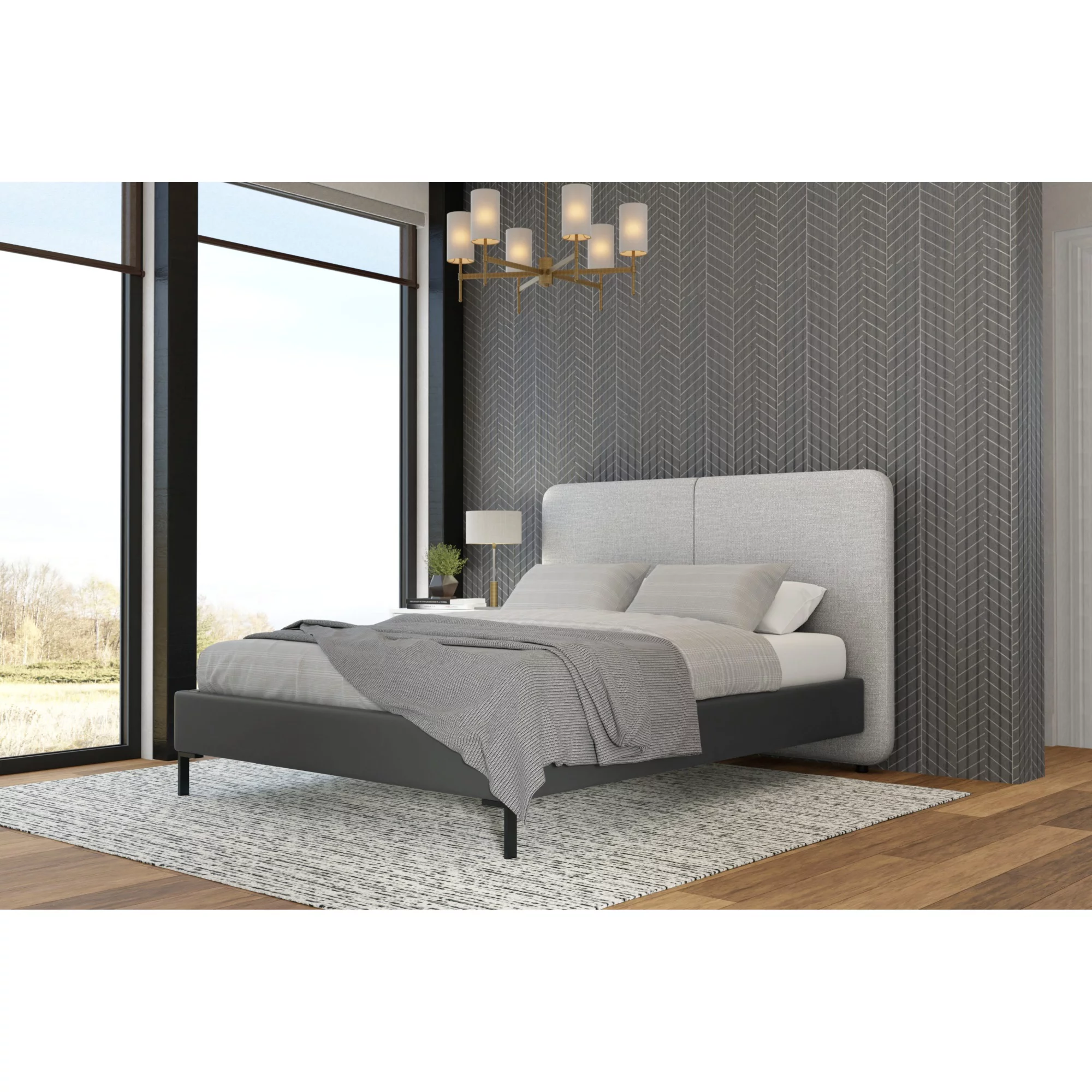 Alpine Furniture Walden Upholstered Standard King Platform Bed in Gray