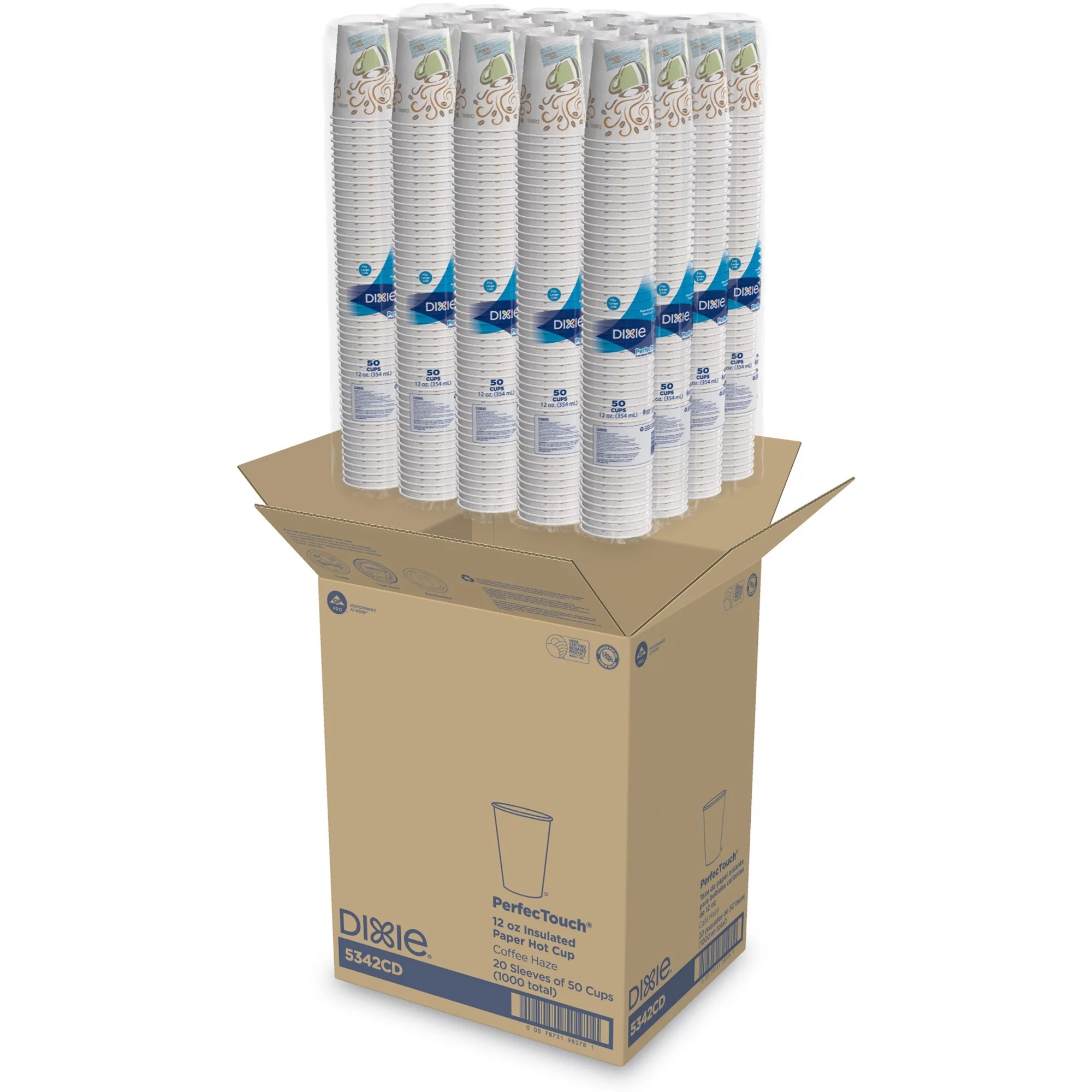 Dixie Perfectouch 12oz Insulated Paper Coffee Cups, 1000-Count, 20 Packs of 50