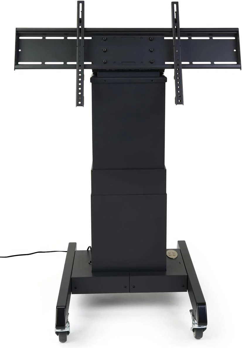 Displays2go Motorized Rolling TV Stand, 4 Wheels, Remote Controlled, Fully Adjustable - Black (DGMLTSBK)