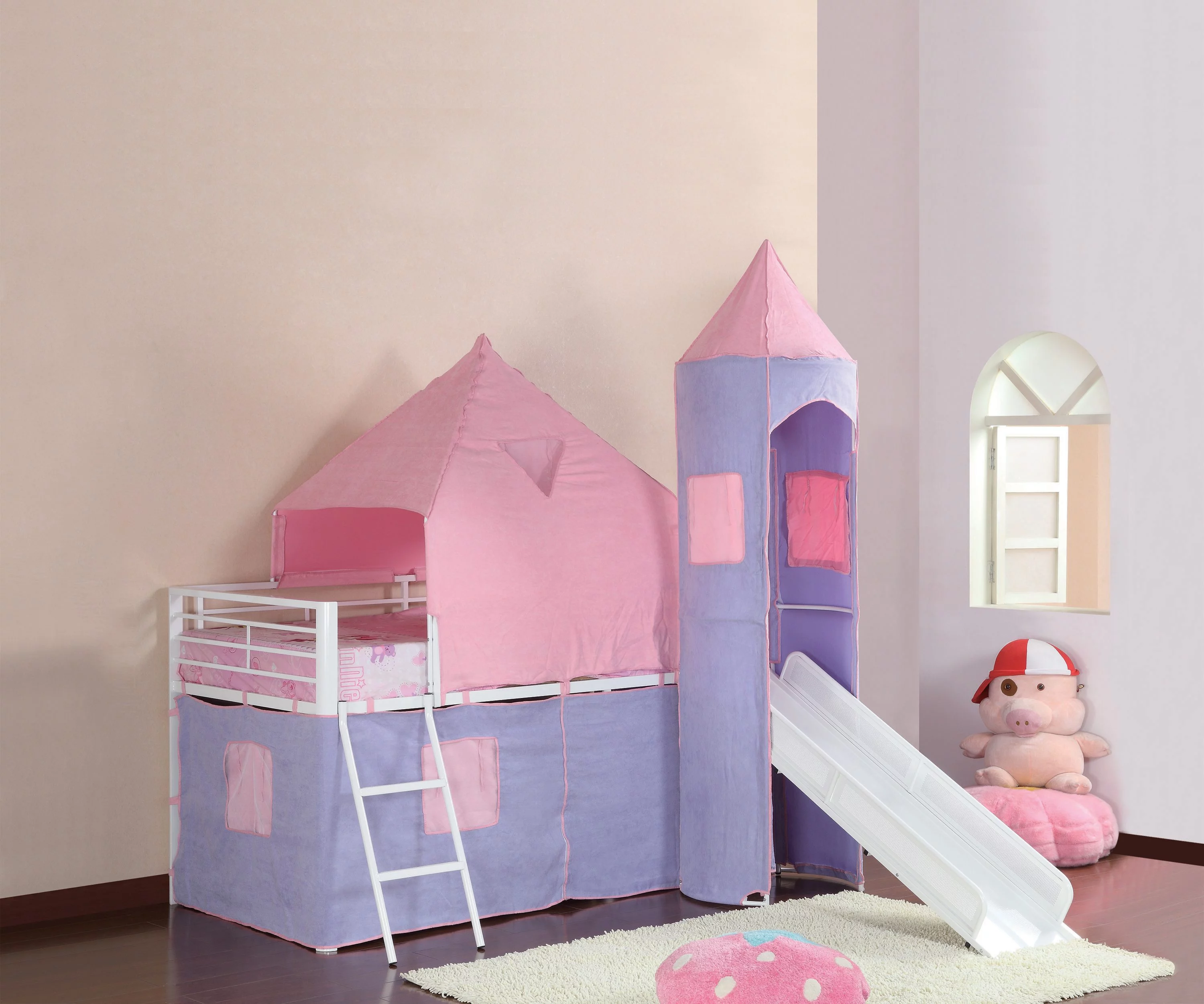 Coaster Princess Castle Twin Tent Loft Bed in Pink and Purple