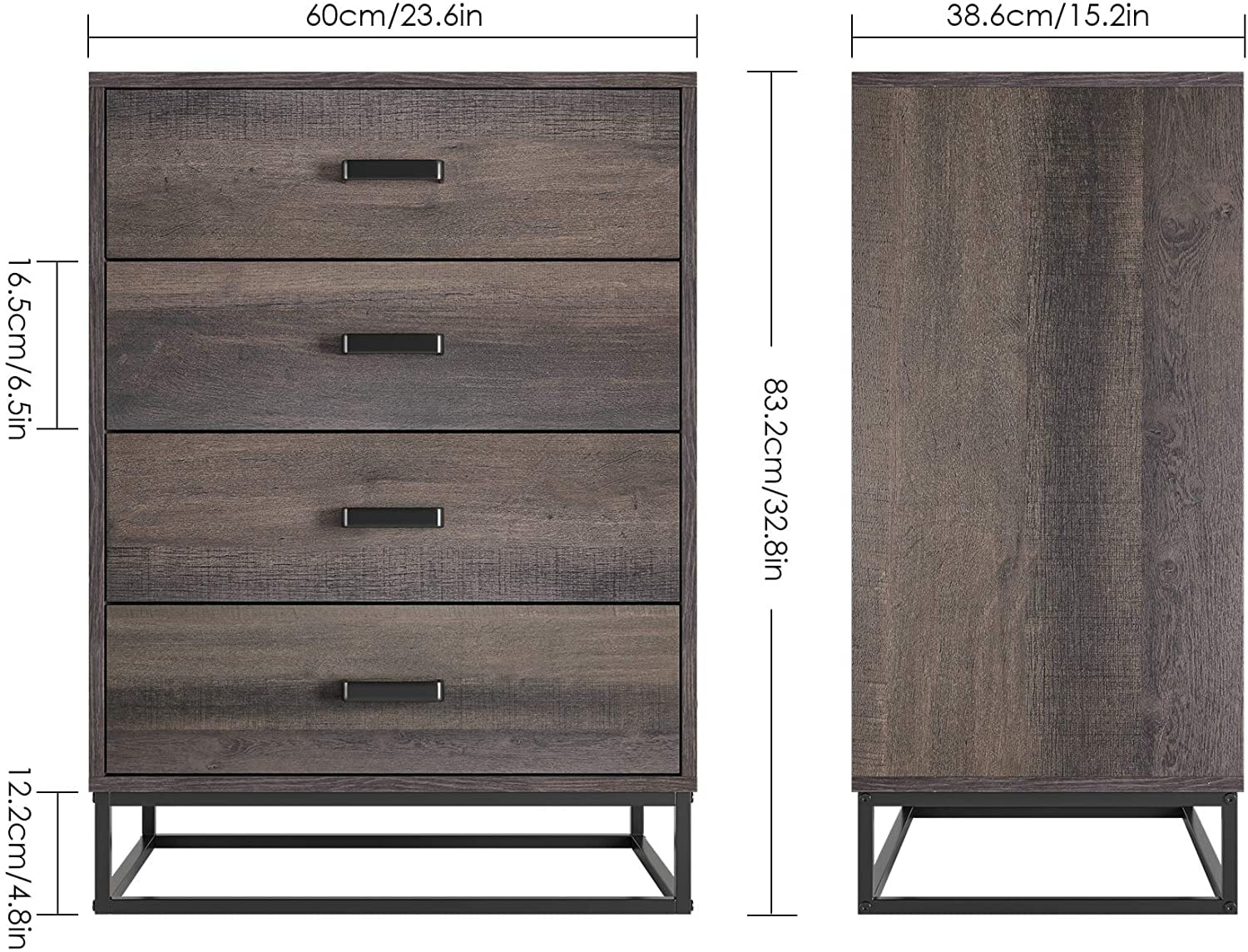 Homfa 4 Drawer Dresser, Wooden Chest Dresser for Living Room, Farmhouse Storage Cabinet,Tall Nightstand with 4 Drawers, Dark Brown