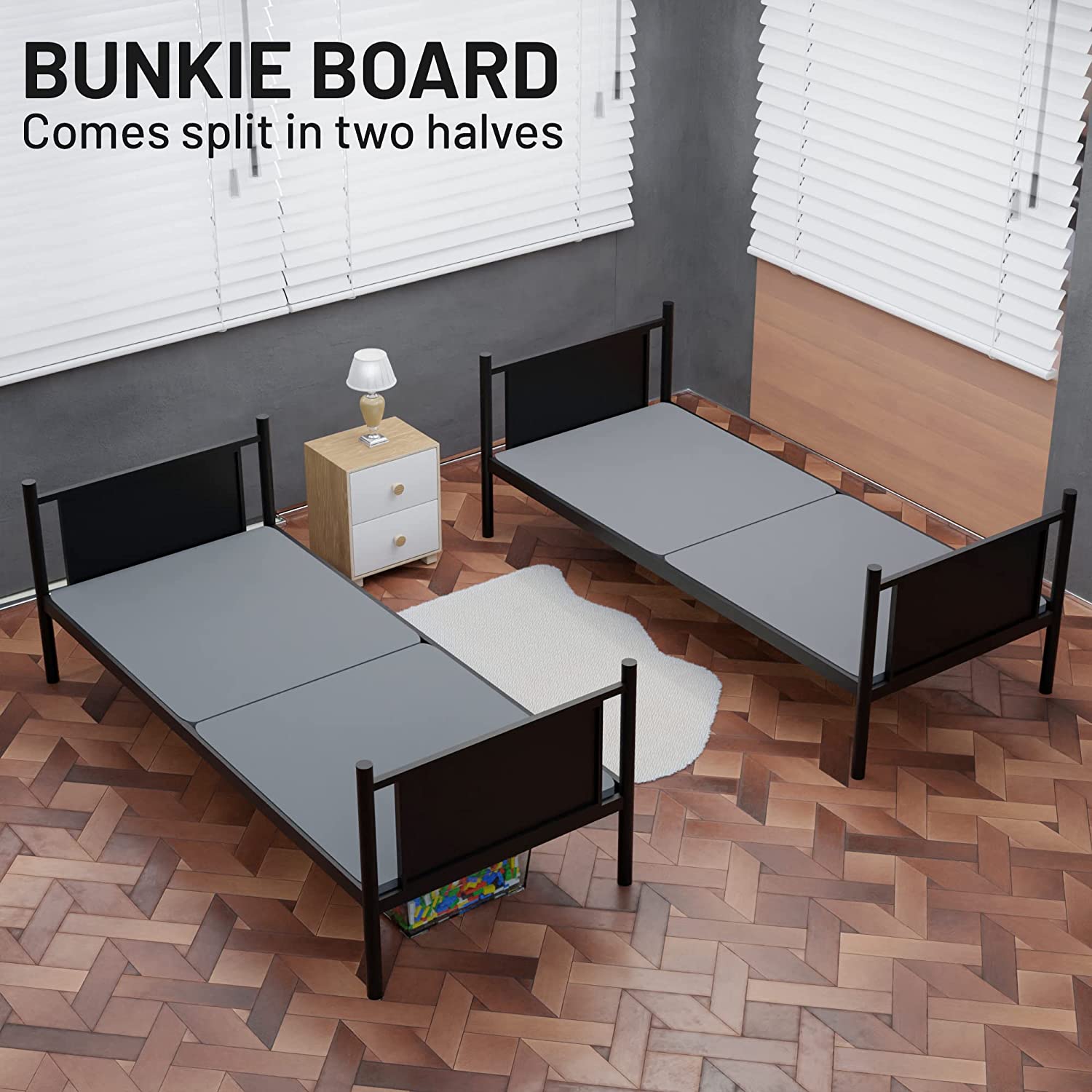 YGDU 2-Inch Wood Split Fully Assembled Bunkie Board for Mattress/Bed Support, Twin (Set of 2), Grey