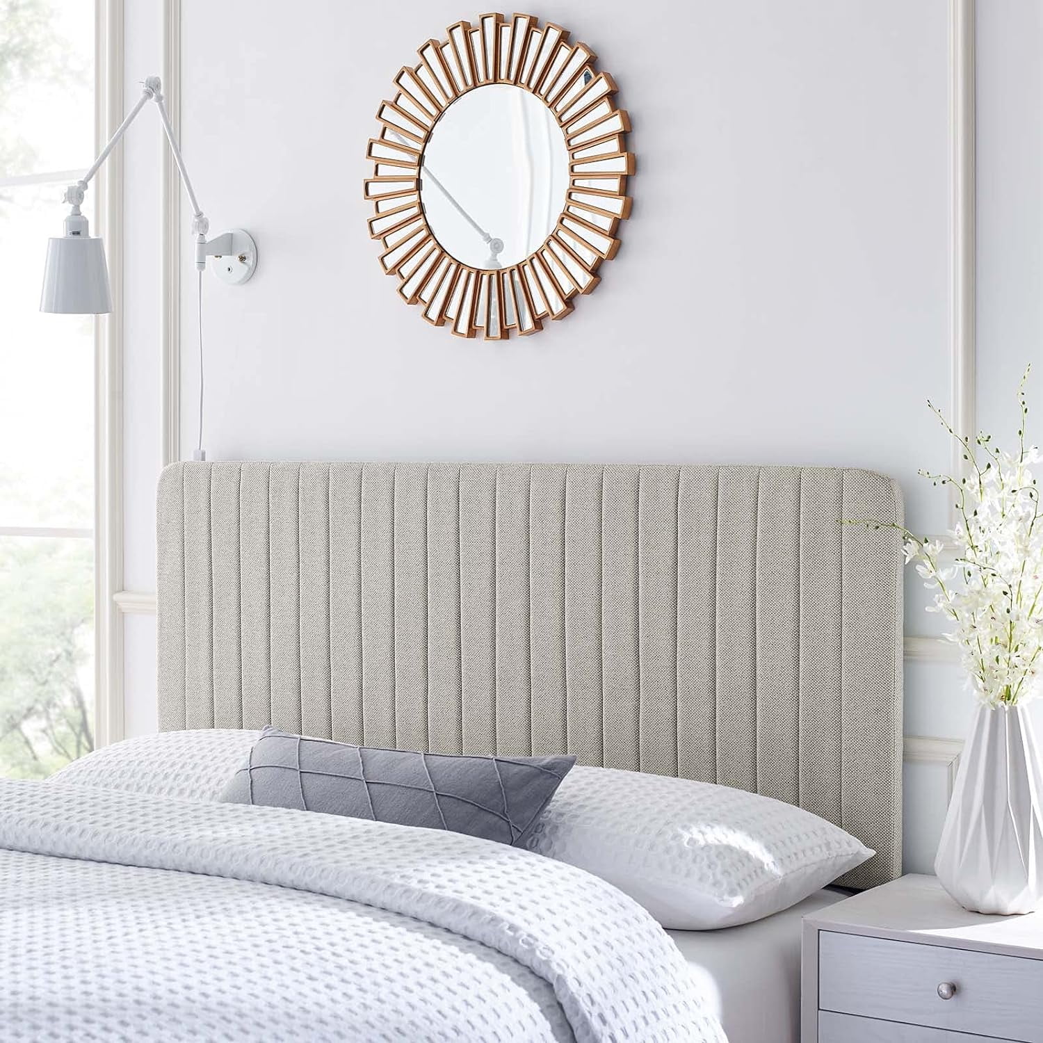 YGDU Milenna Channel Tufted Fabric Headboard, King/California King, Oatmeal