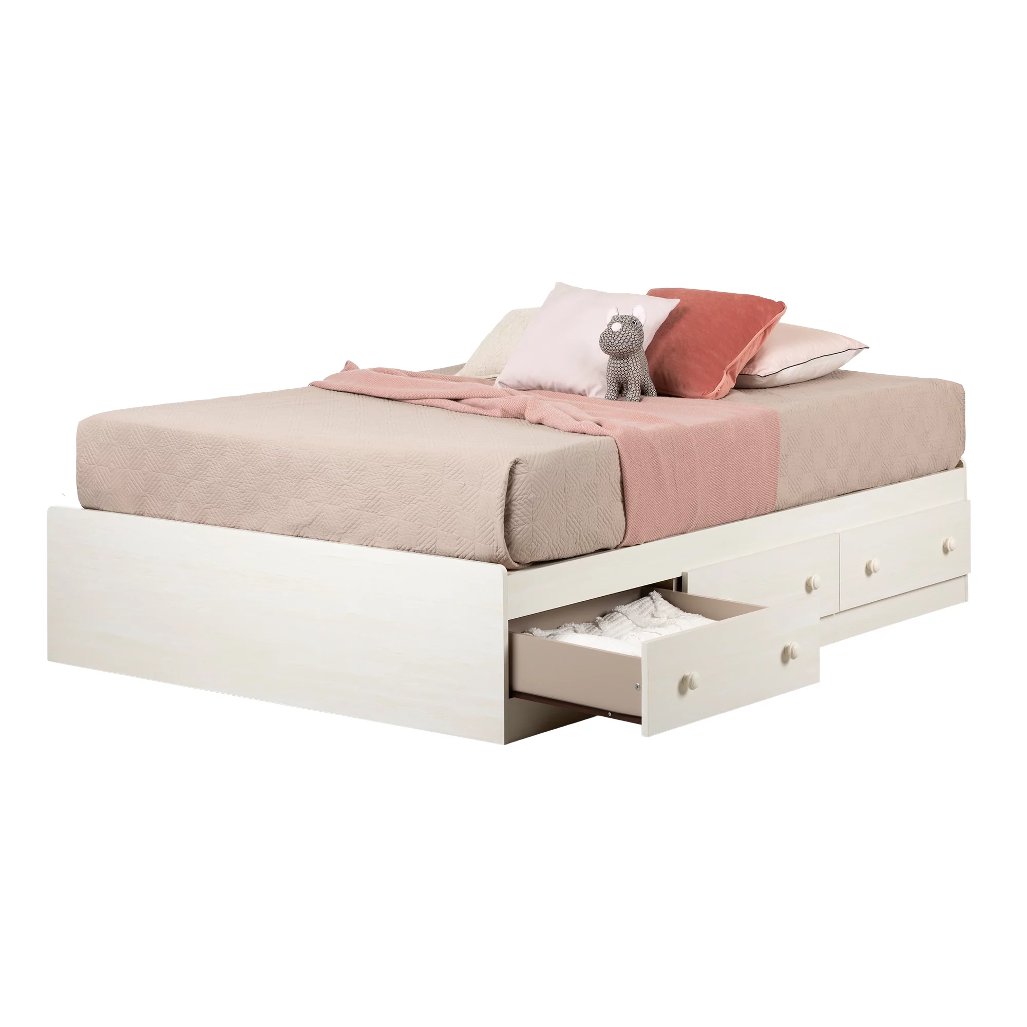 South Shore Summer Breeze Full Mates Bed (54'') with 3 Drawers, White Wash