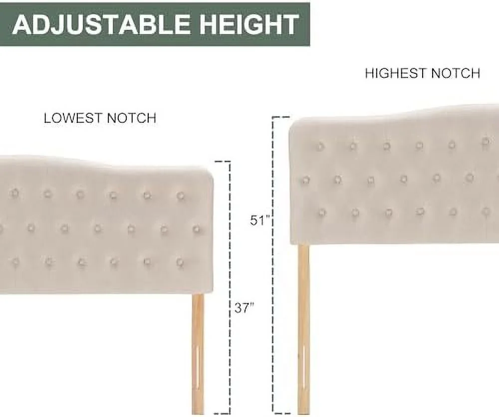 HBBOOMLIFE Upholstered Twin Headboard  Button  Tufted Headboard with Adjustable Height and Solid Wood Leg  Linen Fabric Padded Headboard for Twin Size Bed  Mordern Head Board  Grey