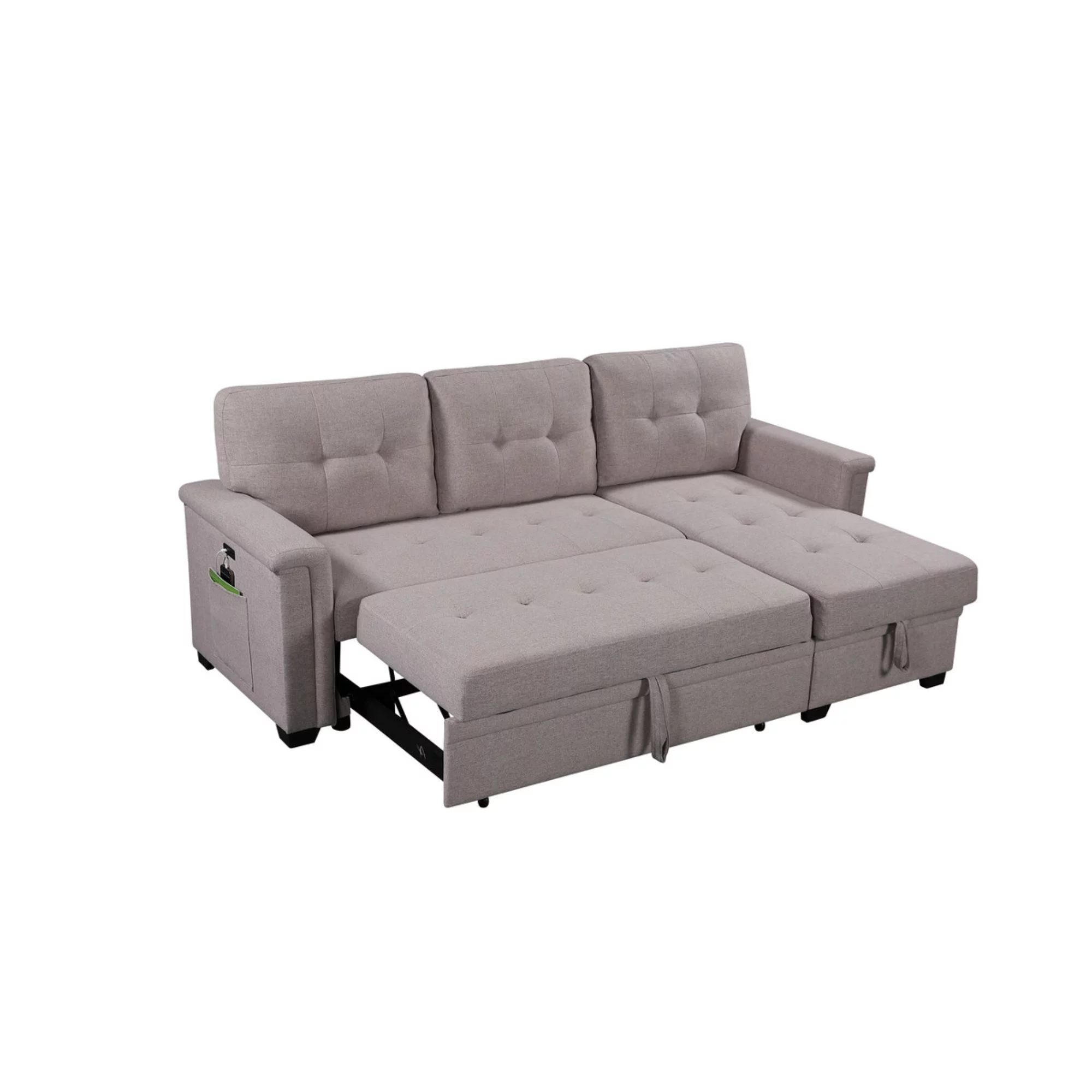 Ashlyn Light Gray Fabric Reversible Sleeper Sofa USB Charger Storage Chaise