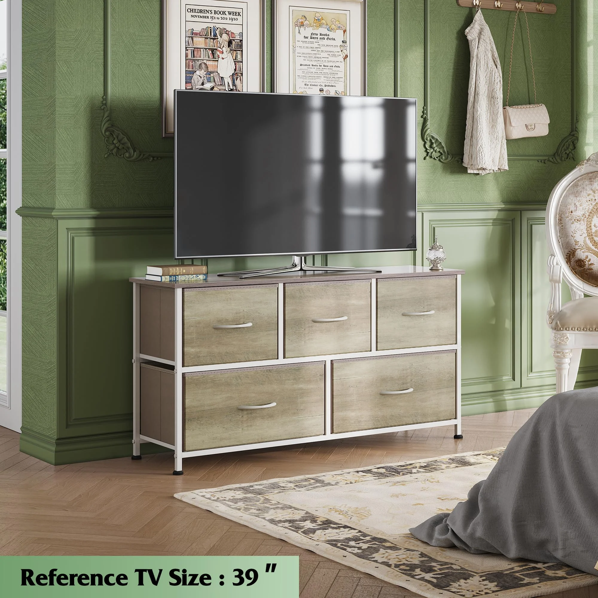 5-Drawer Dresser for Bedroom: Wide Chest of Drawers, Fabric Storage Organizer Unit with Bins for Closet, Living Room, Hallway