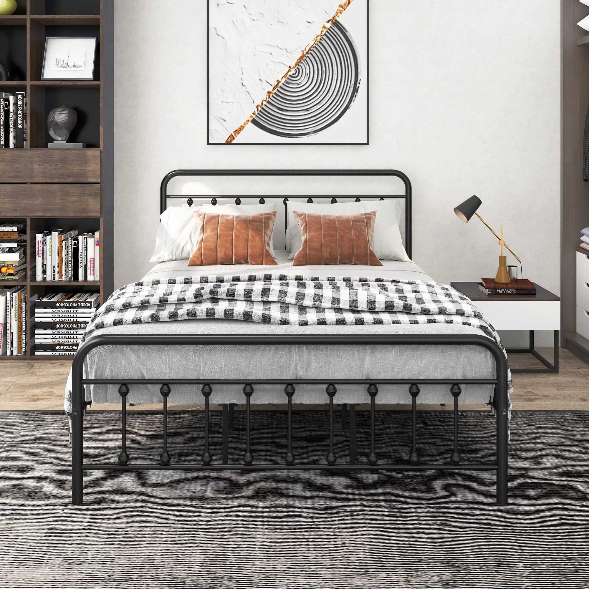 Gewnee Metal Queen Size Platform Bed Frame with Headboard and Footboard for Bedroom,Black