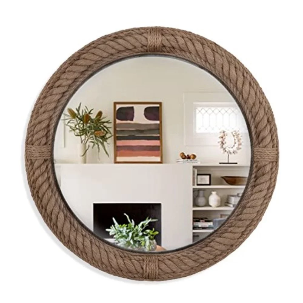 Home Dress Premium Nautical Round Rope Mirror Jute Framed Full Length Wall Hanging Mirror (30 inch)