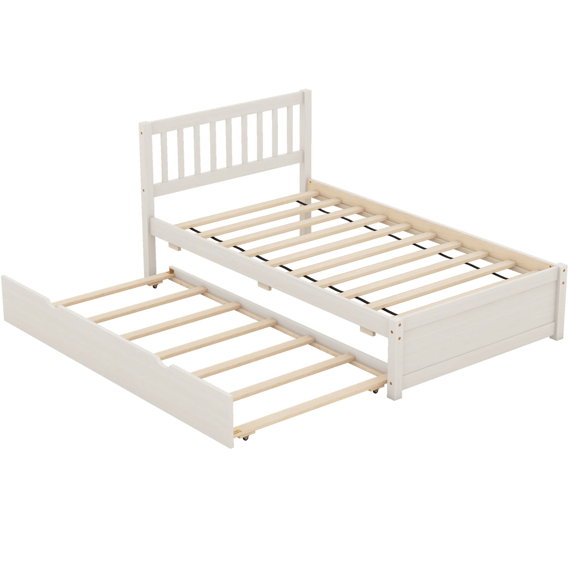 PAPROOS Twin Size Daybed with Trundle Included, New Upgraded Wood Platform Bed with Headboard and Trundle Bed, Modern Twin Bed Frame for Kids Teens Adults, No Box Spring Needed, White Washed
