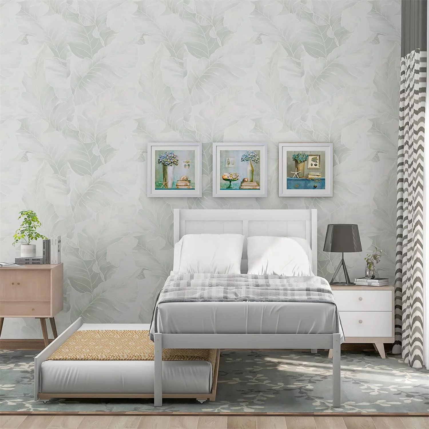 Bed Frame With Trundle Wooden Platform Bed Frame With Headboard Solid Wood Captain Beds For Boys Girls Kids Teens, No Box Spring Needed, White