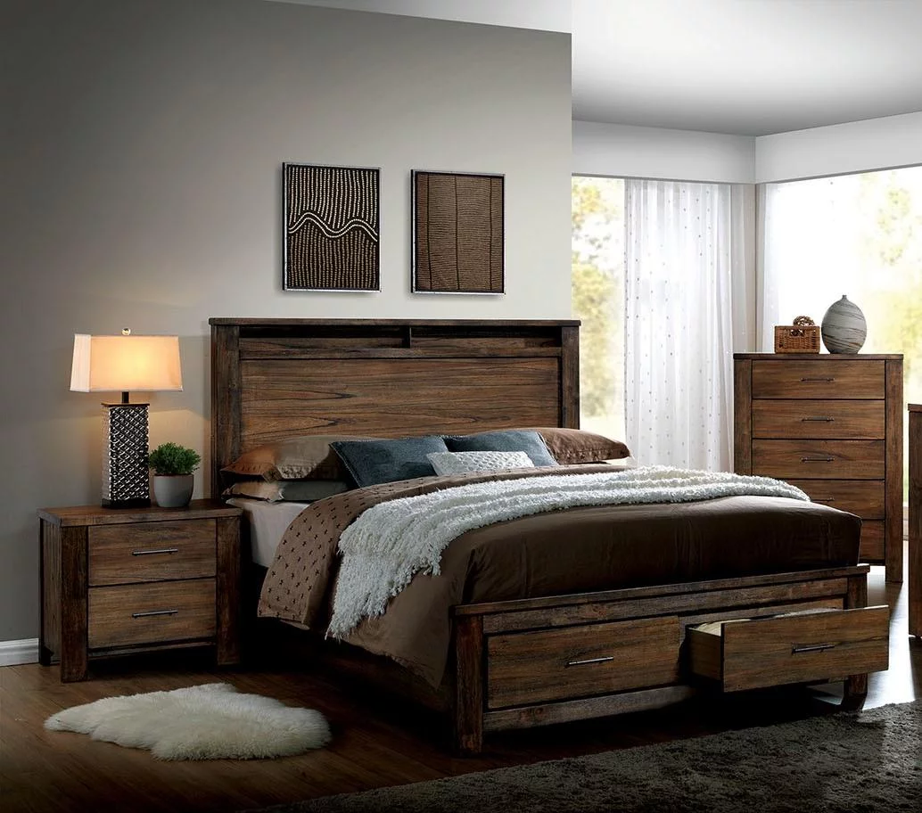 Cottage Oak Solid Wood King Bedroom Set 3pcs FOA CM7072-EK Elkton