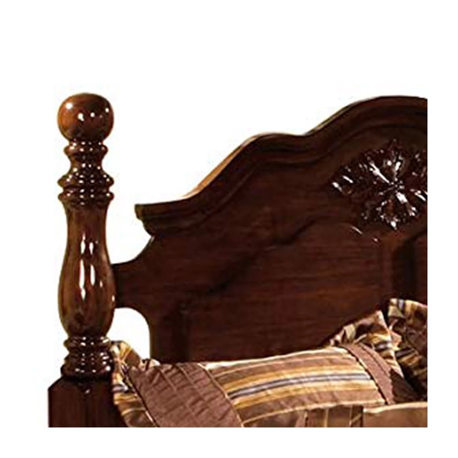 Benjara Scalloped Design California King Bed with Turned Side Posts, Brown