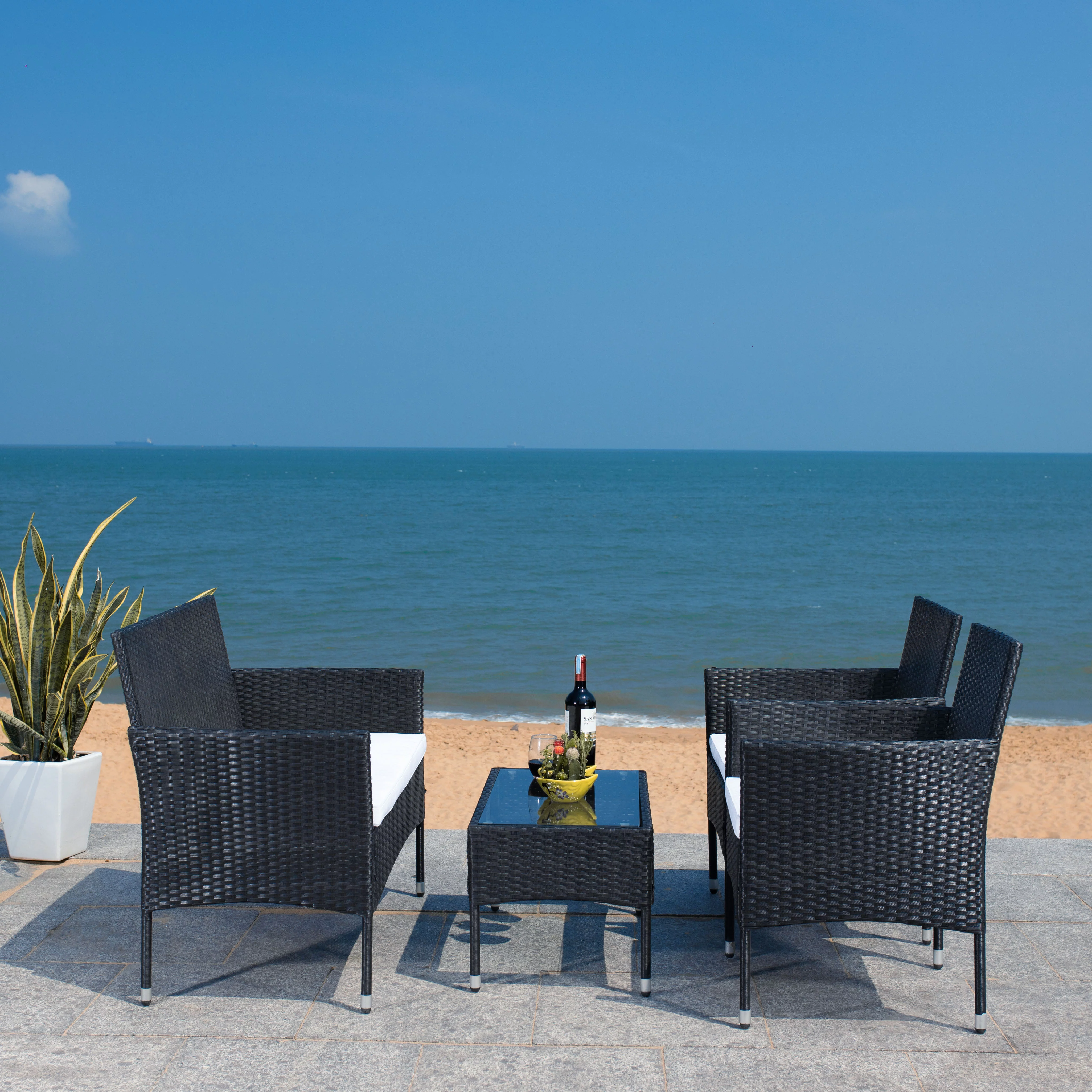 SAFAVIEH Outdoor Collection Abdul 4-Piece Patio Set Black/Beige