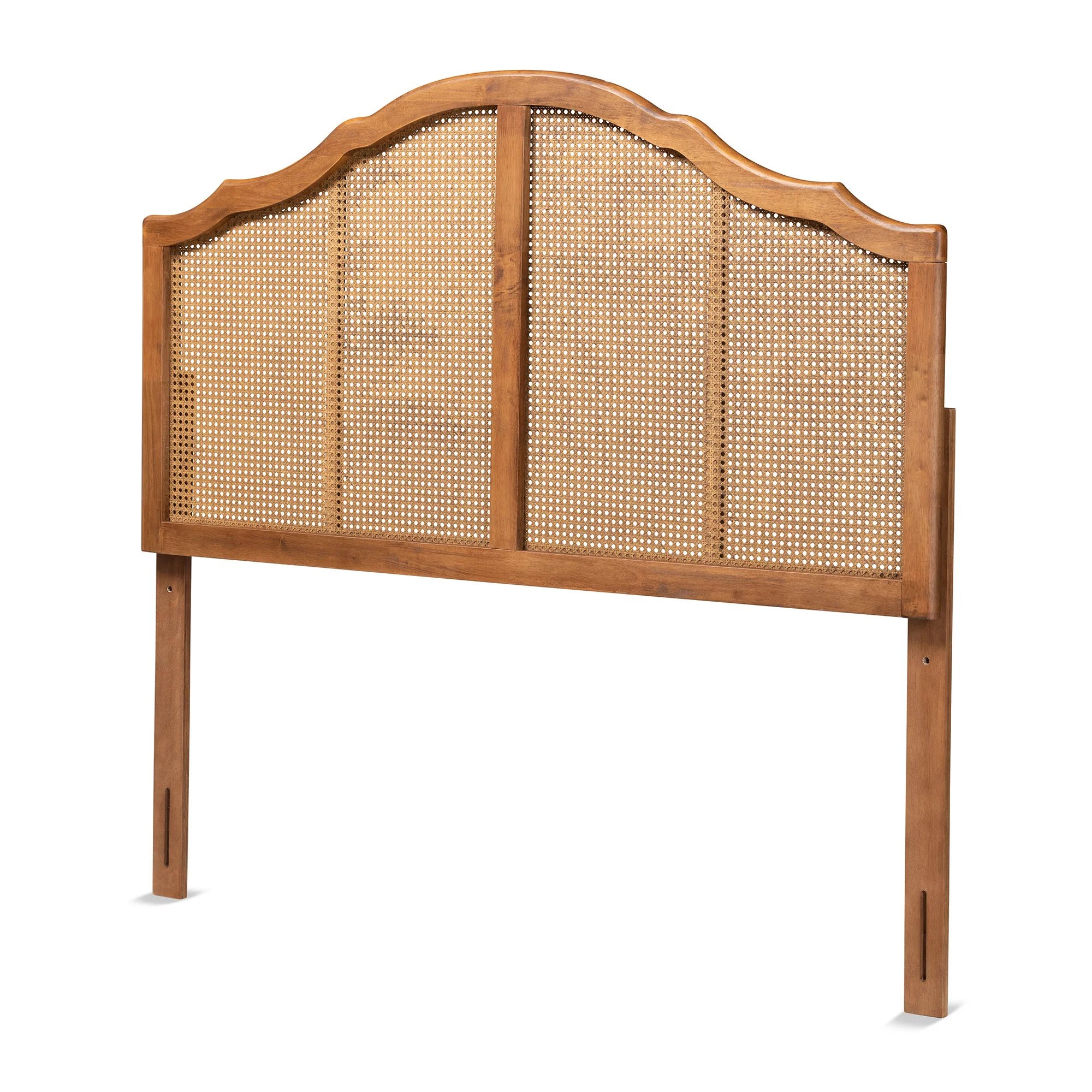 Baxton Studio Iris Classic Wood Back Support Rattan Headboard, Queen, Ash Walnut