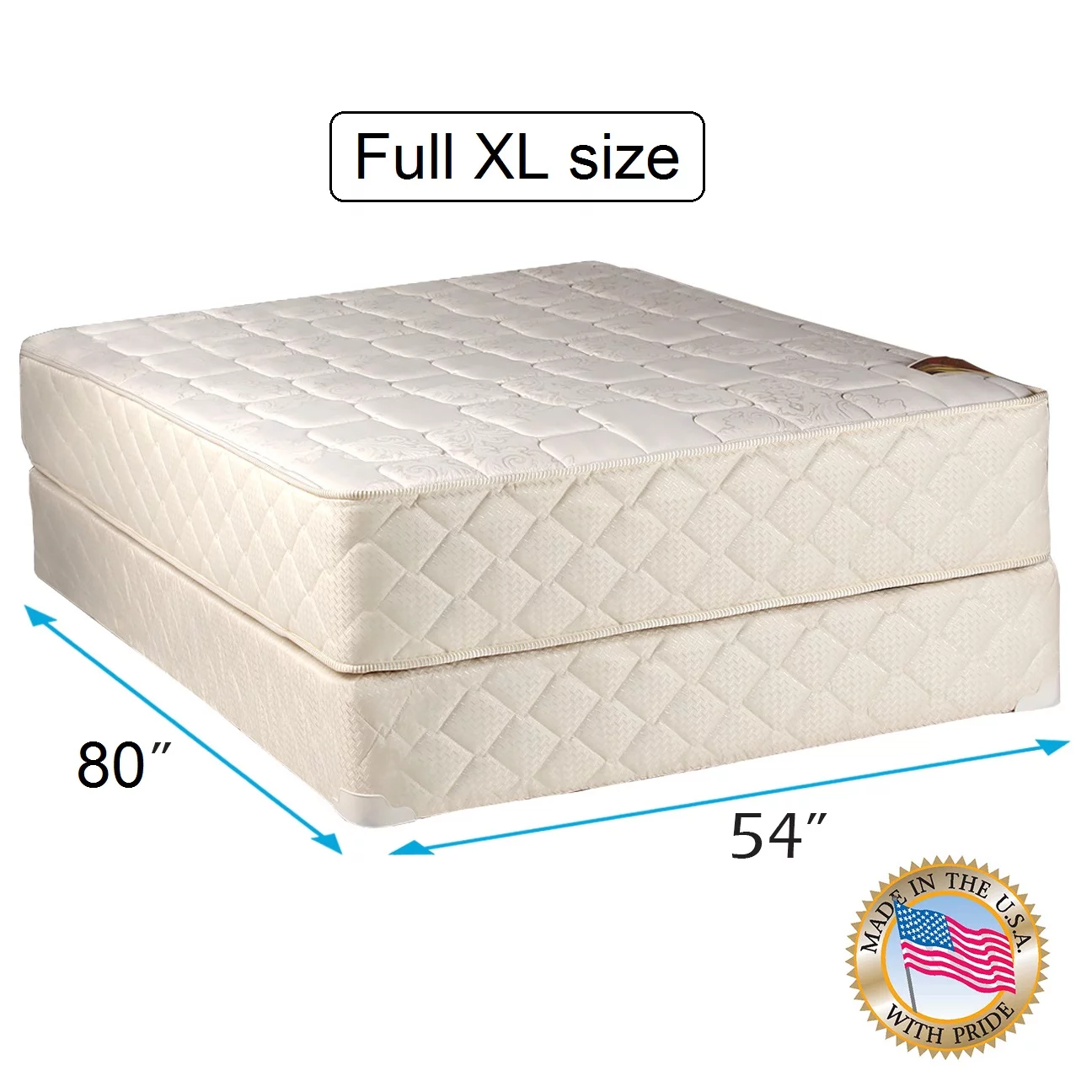 DS USA Grandeur Deluxe 2-Sided Full XL Size Mattress and Box Spring Set - Orthopedic, Fully Assembled, Good for your back, Superior Quality, Luxury Height, Long Lasting