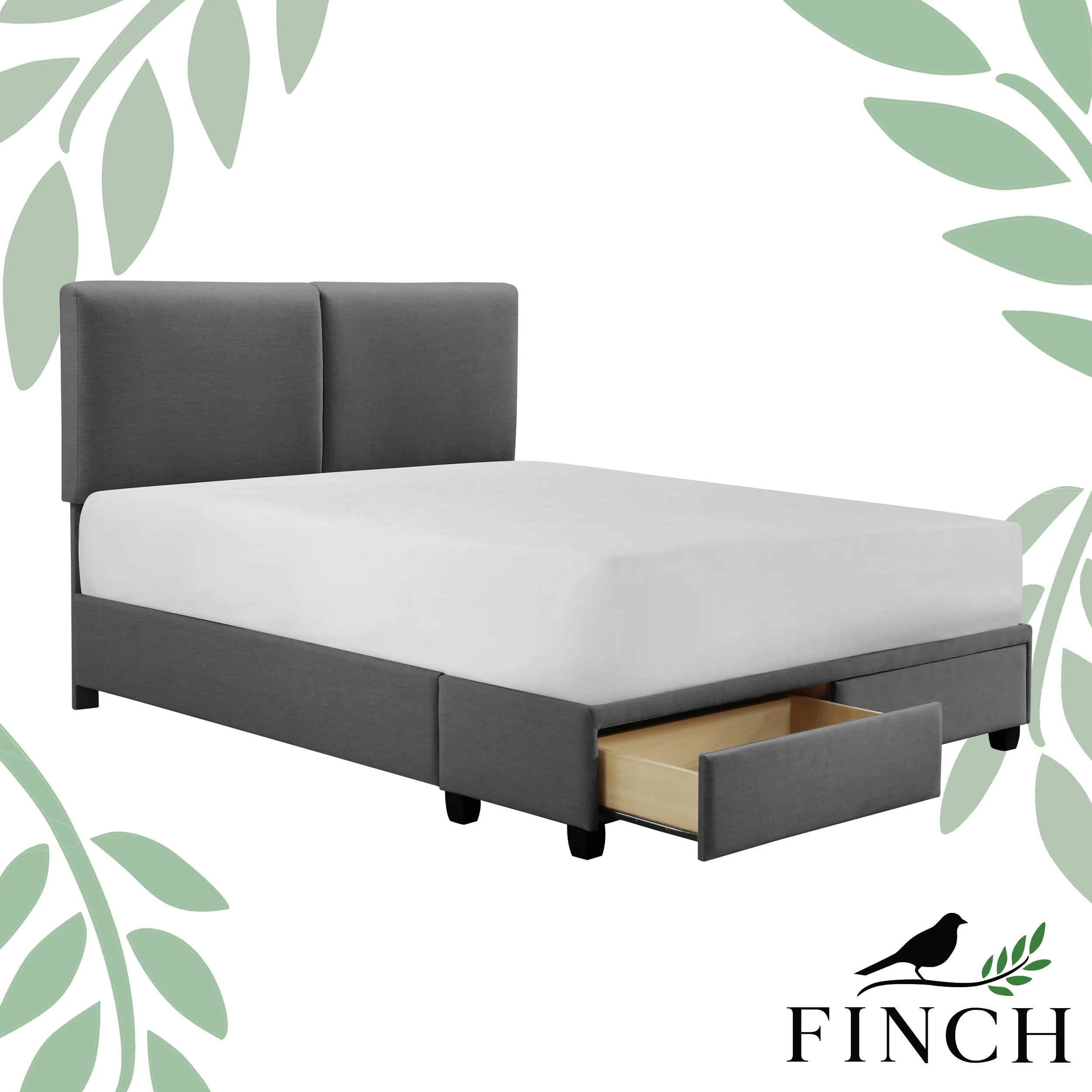 Finch Maxwell Storage Bed with Adjustable Height Headboard Queen Size Dark Gray