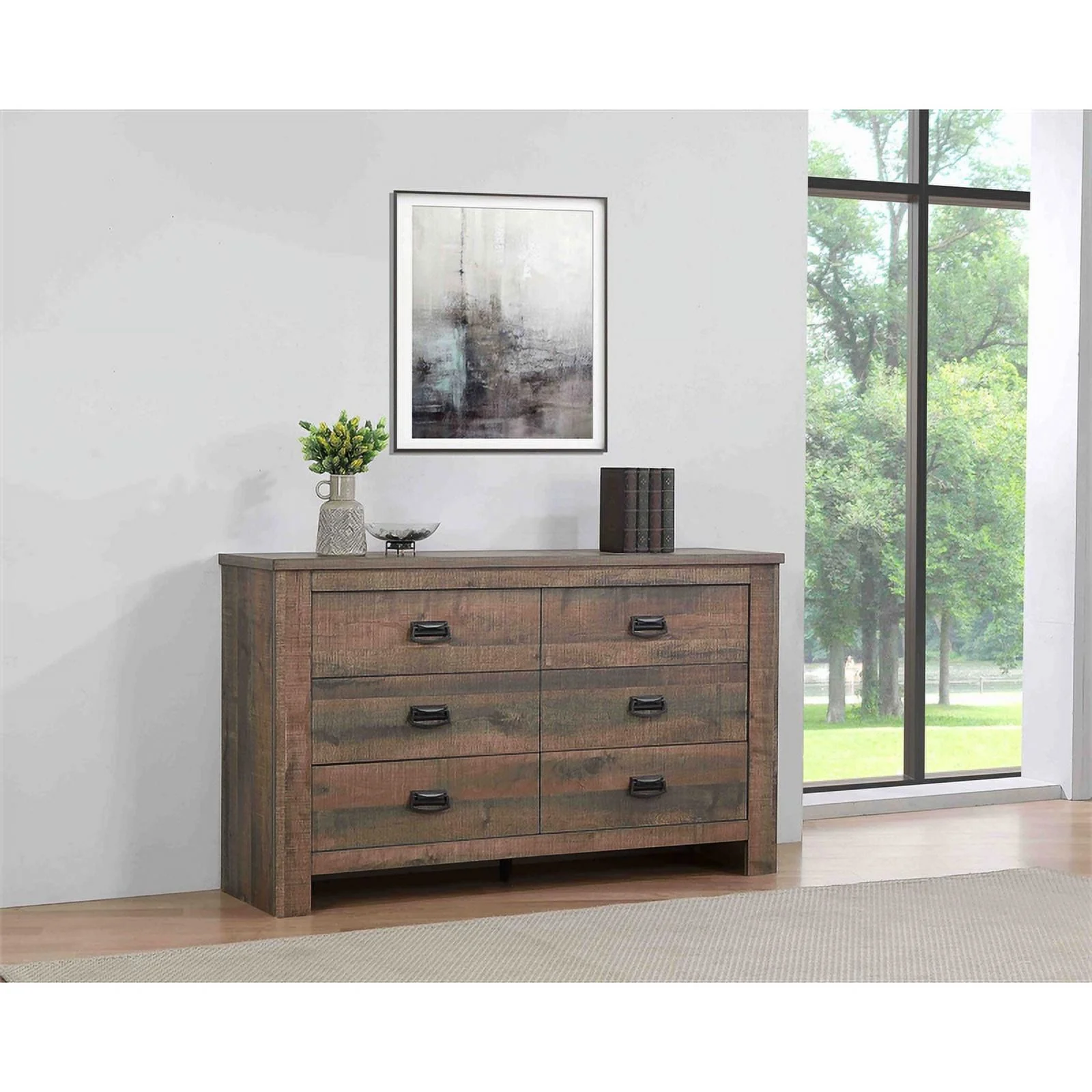 Pemberly Row Contemporary 6-drawer Farmhouse Wood Dresser Weathered Oak